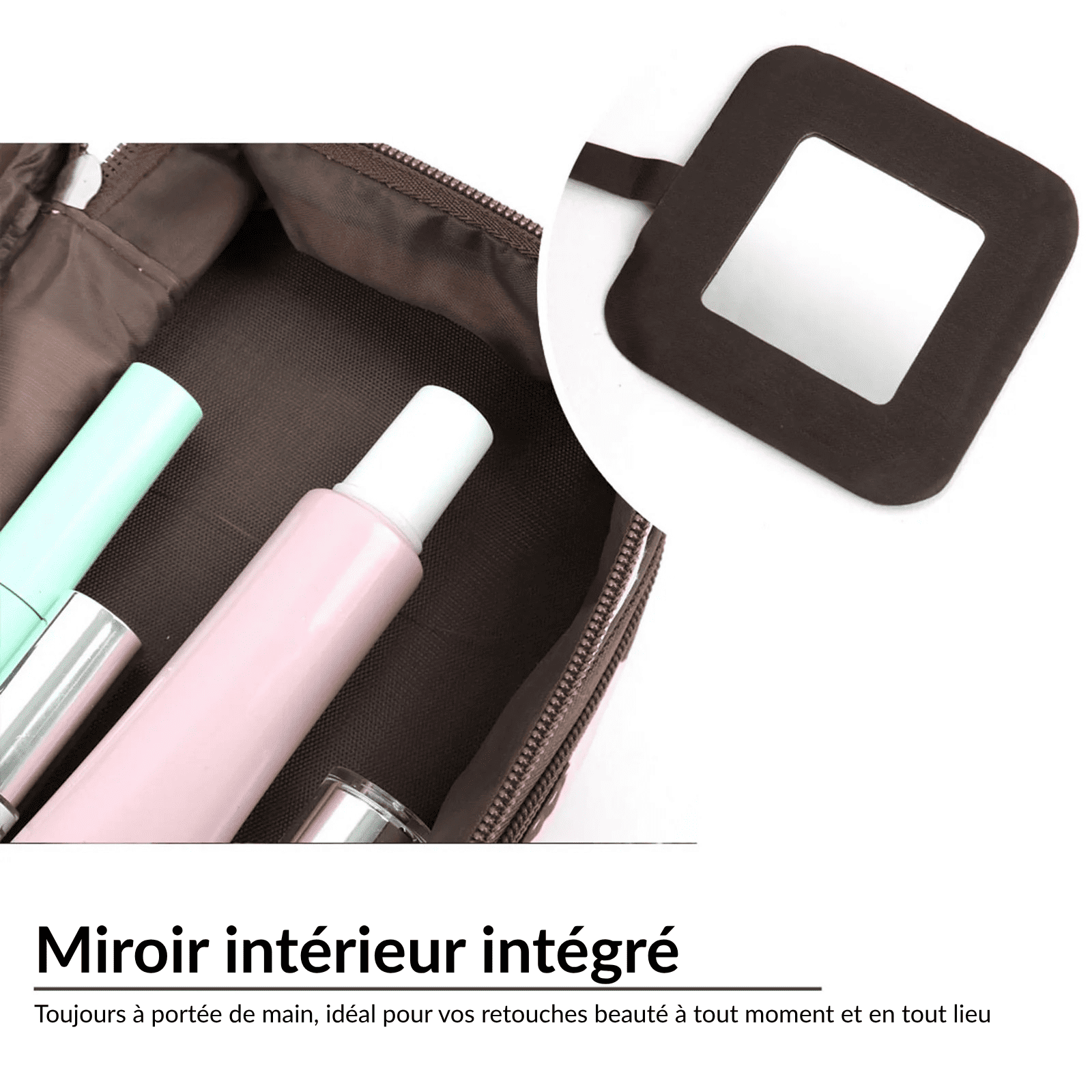Grande trousse de toilette femme originale avec miroir intégré