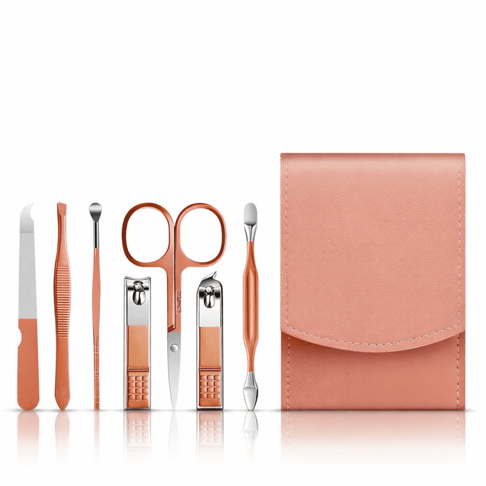 Kit de manucure rose pêche avec accessoires et étui de rangement