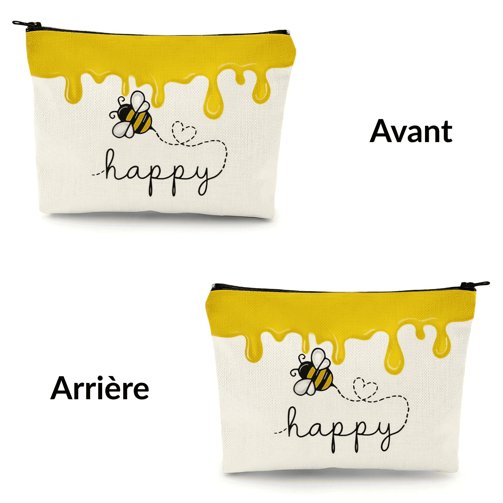 Petite trousse de toilette de voyage abeille vue avant et arrière, pratique et légère