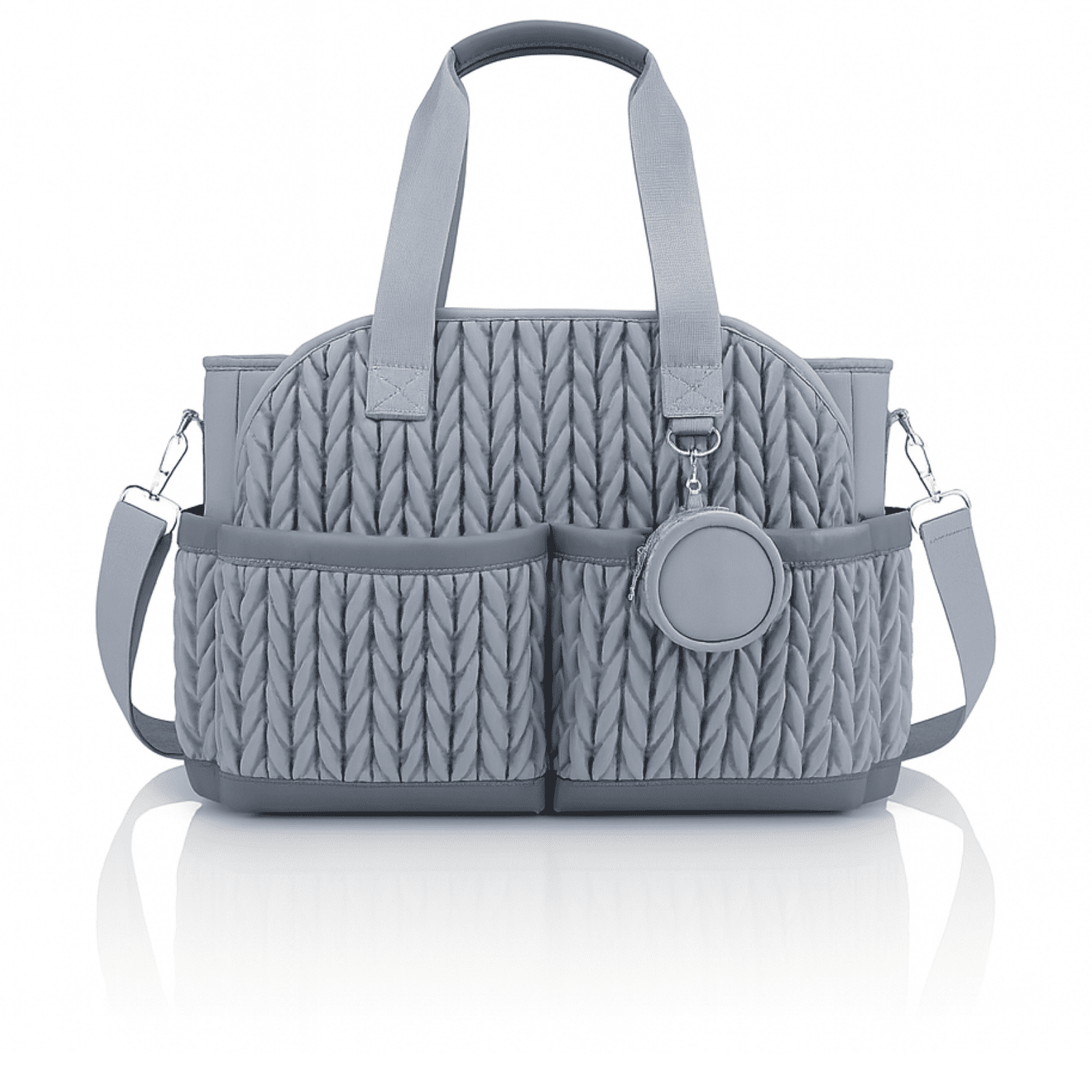 Trousse de toilette bébé confort grise avec design tressé moderne et grande capacité de rangement.