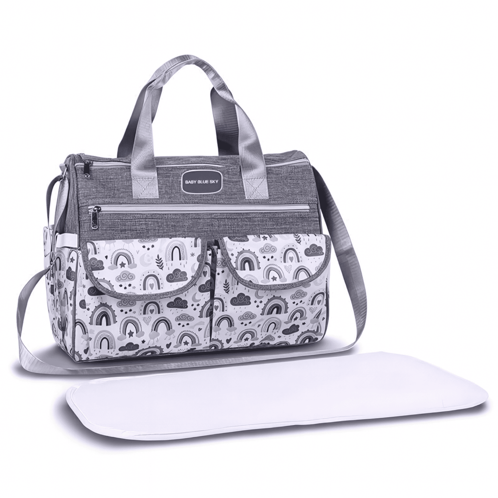 Trousse de toilette bébé vacances gris avec matelas à langer et grande capacité de rangement