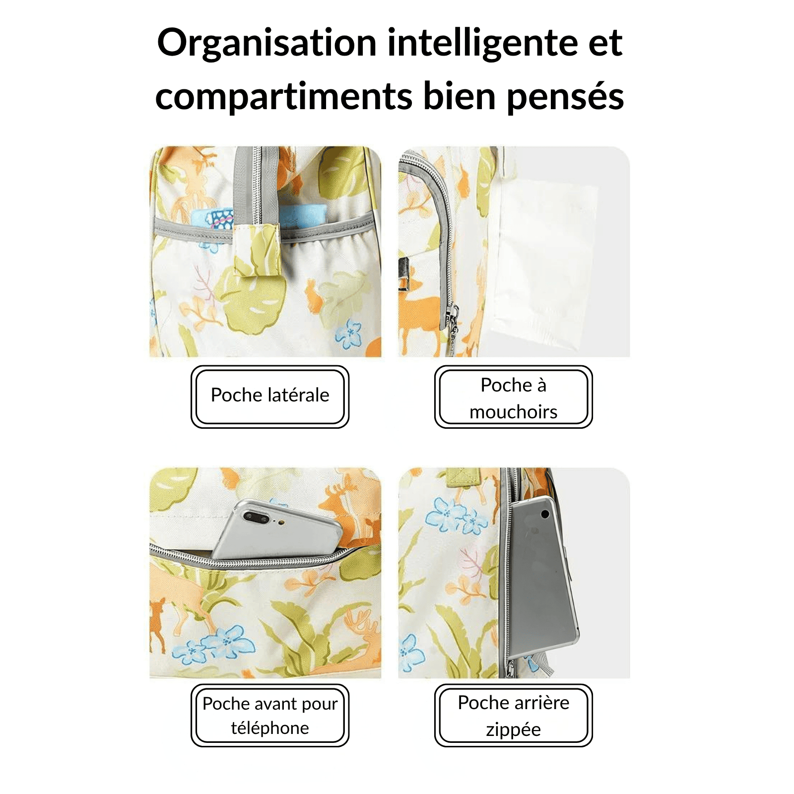 Trousse de toilette bébé voyage avec poches latérales, à mouchoirs et zippées