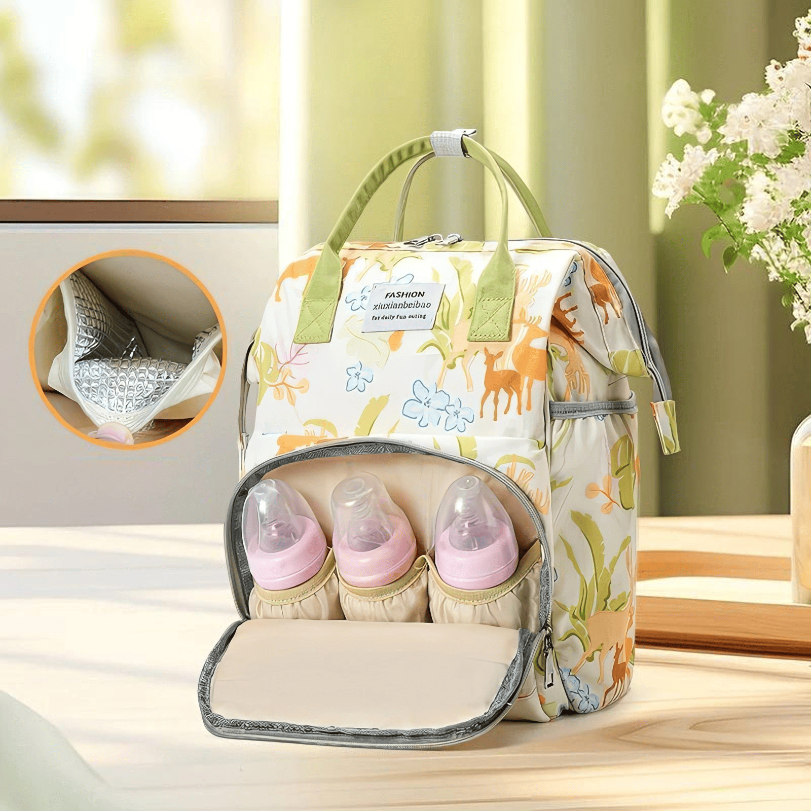 Trousse de toilette bébé voyage avec poche isotherme pour biberons et aliments