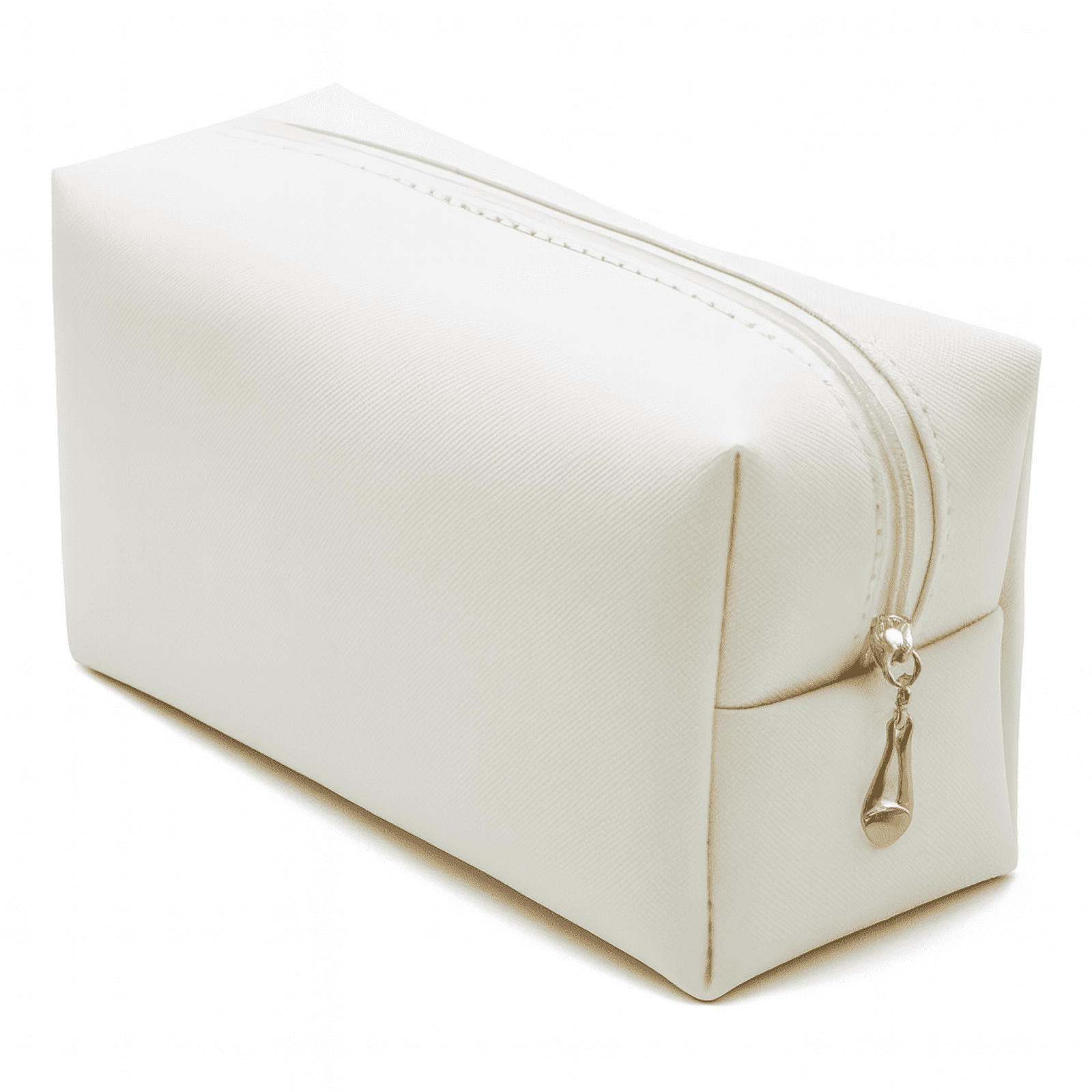 Trousse de toilette femme chic blanche avec fermeture éclair argentée, élégante et pratique pour voyage