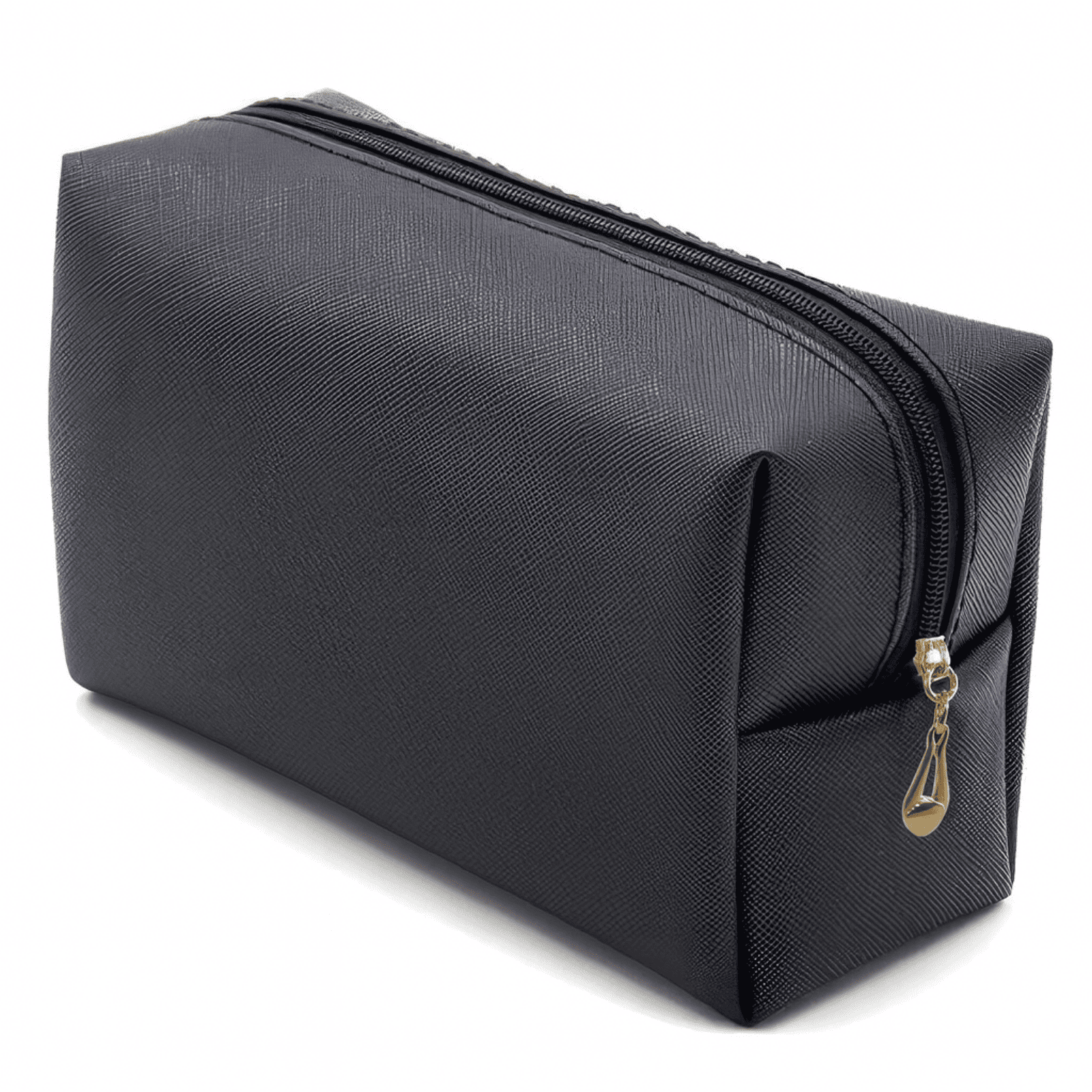 Trousse de toilette femme chic noire sobre et élégante avec finition cuir, accessoire de voyage raffiné