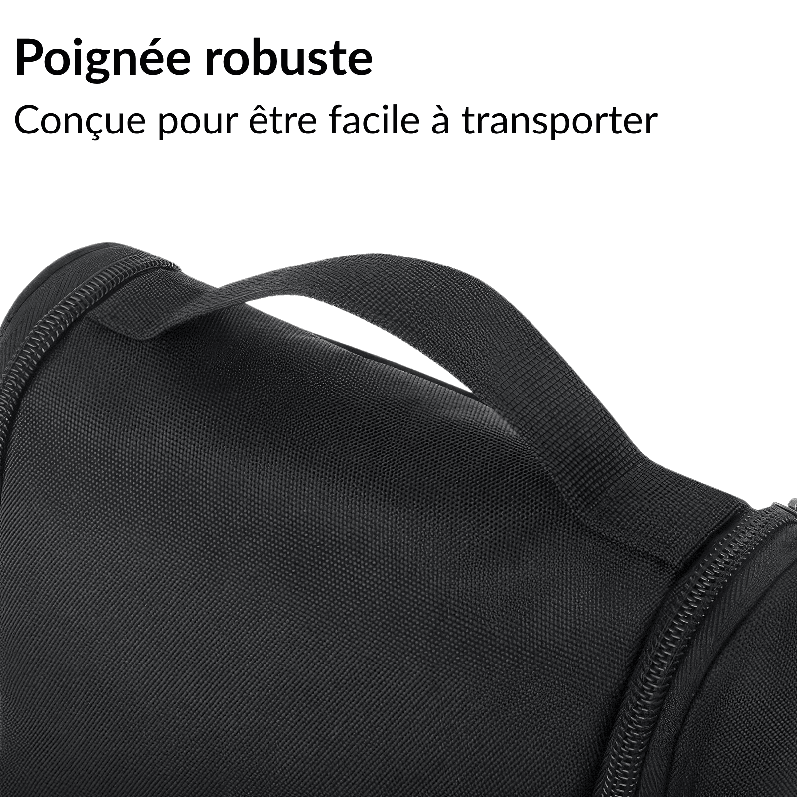 Trousse de toilette homme avec crochet et poignée robuste, conçue pour un transport facile et pratique.