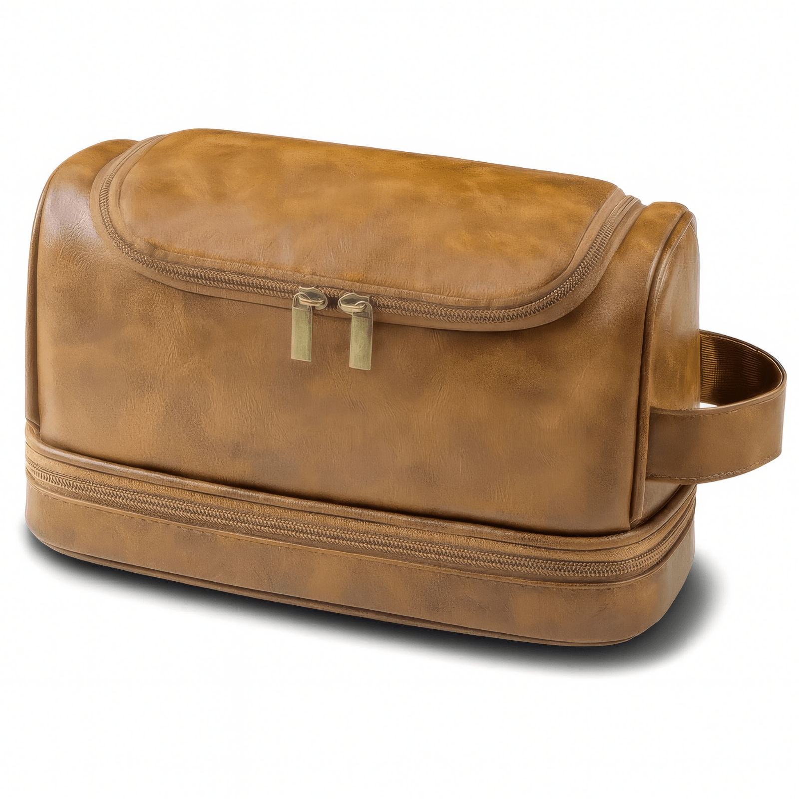 Trousse de toilette homme cuir à suspendre marron clair avec grande capacité