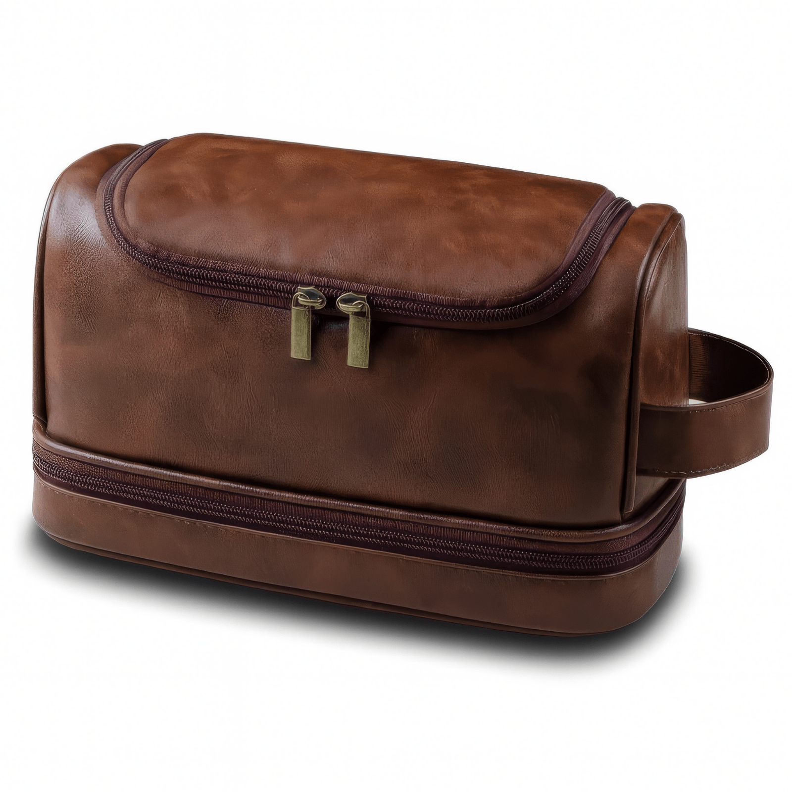 Trousse de toilette homme cuir à suspendre marron classique avec fermeture éclair solide