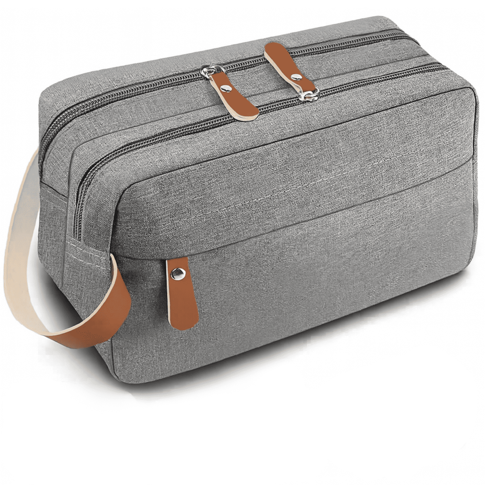Trousse de toilette homme double zip grise, spacieuse et pratique pour le voyage