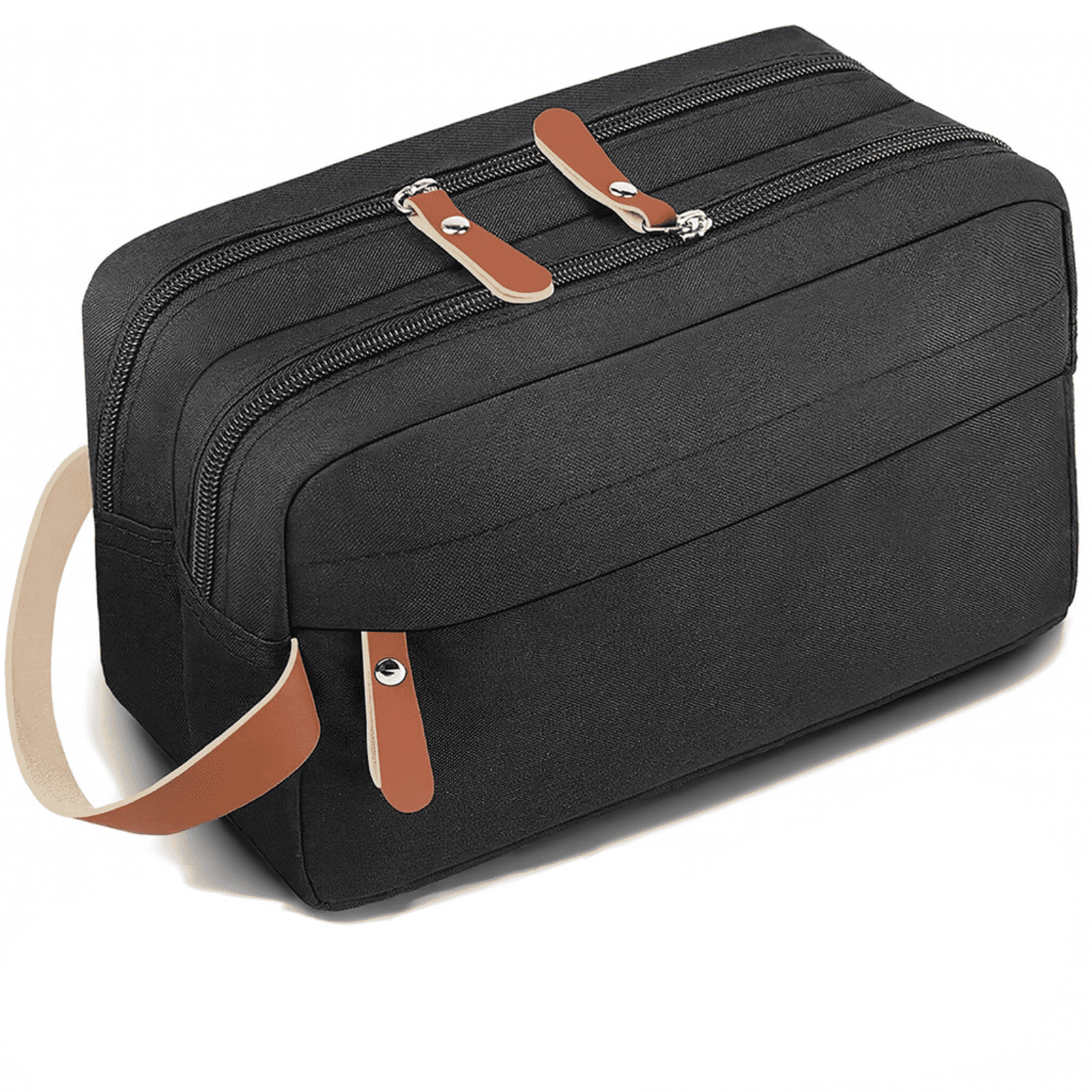 Trousse de toilette homme double zip noire, style sobre avec plusieurs compartiments