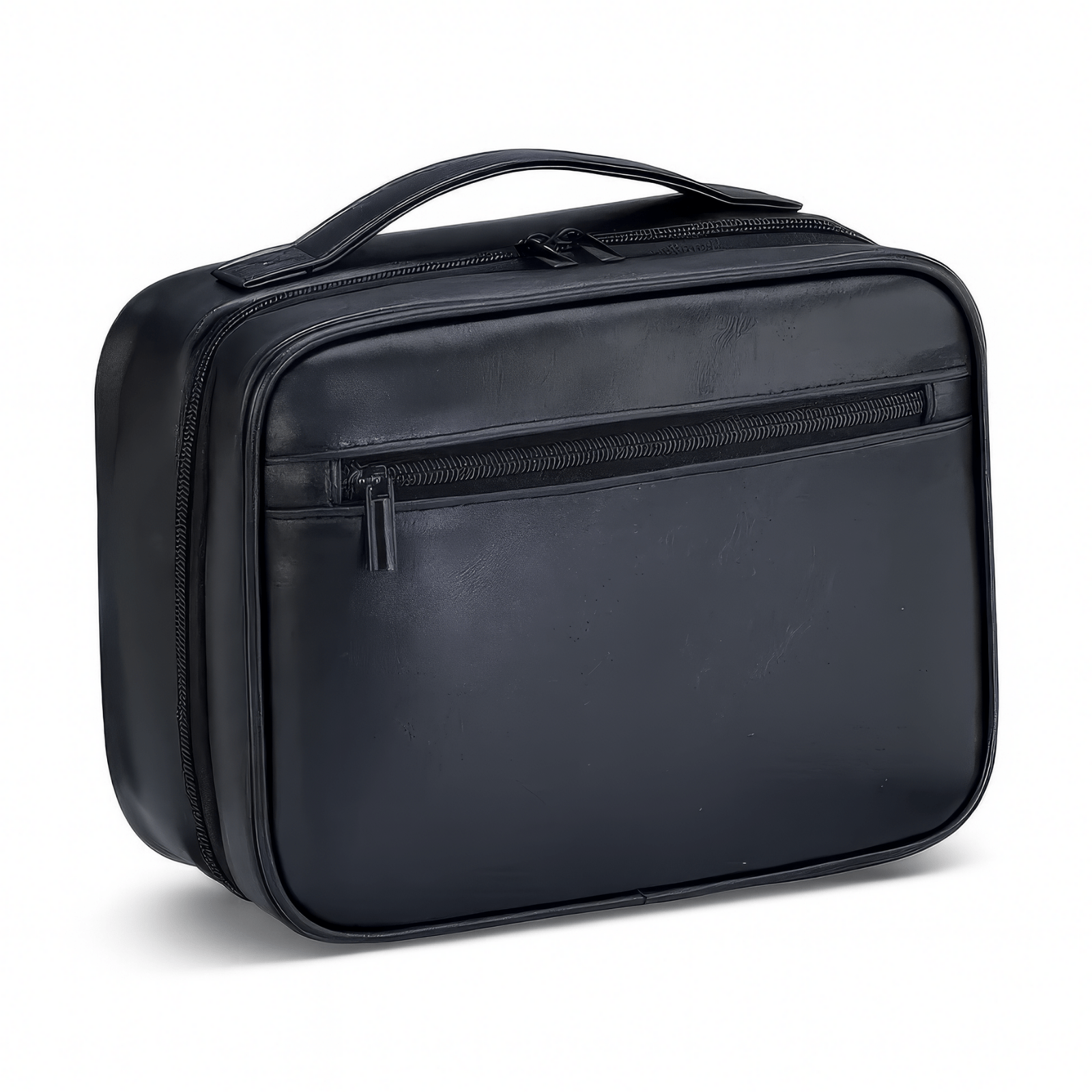 Trousse de toilette homme simili cuir 60 noire vue de trois-quarts avec fermeture éclair