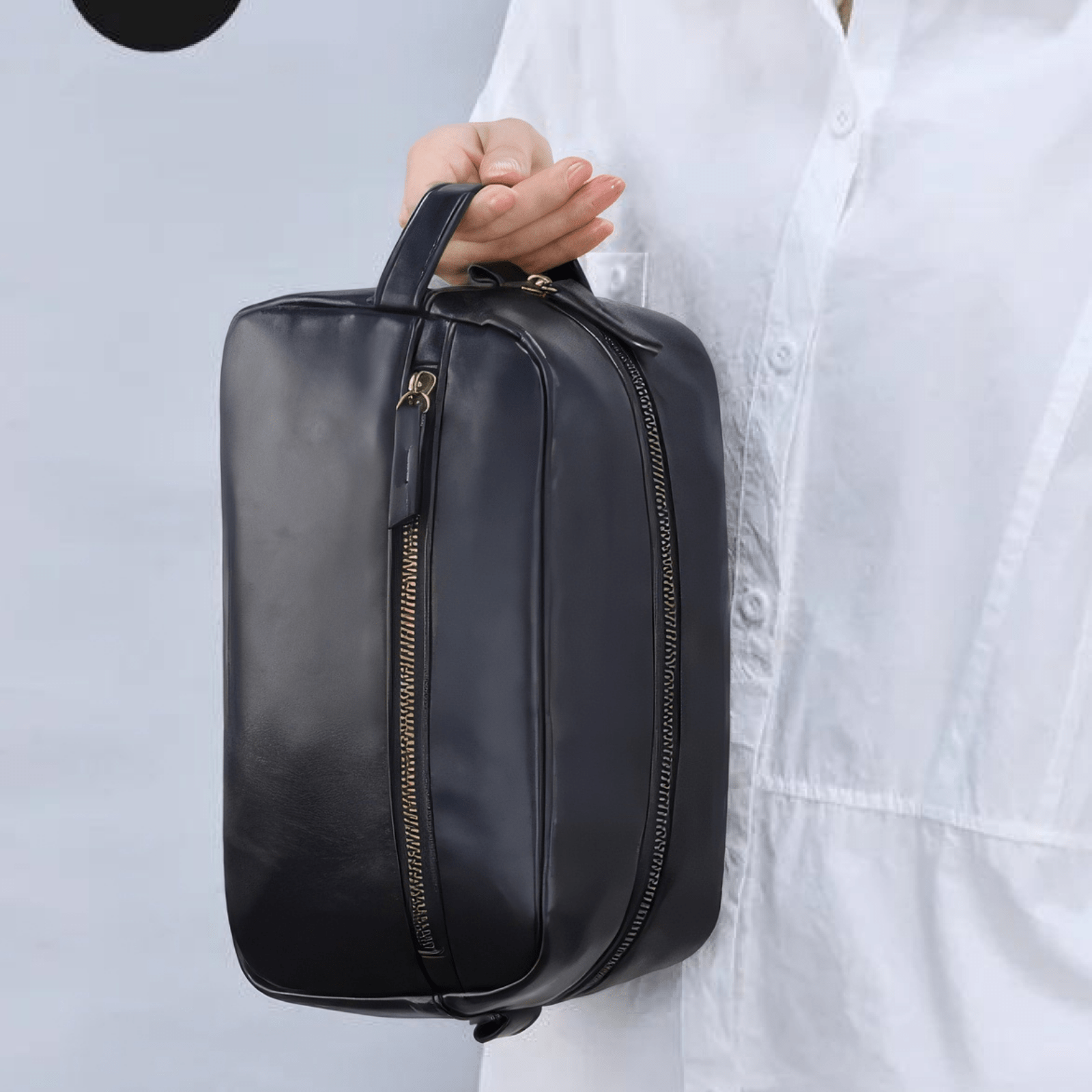 Trousse de toilette homme simili cuir noir pour voyage pratique à transporter