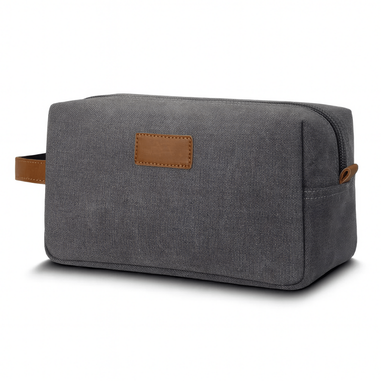 Trousse de toilette homme vintage en toile bleue avec poignée cuir