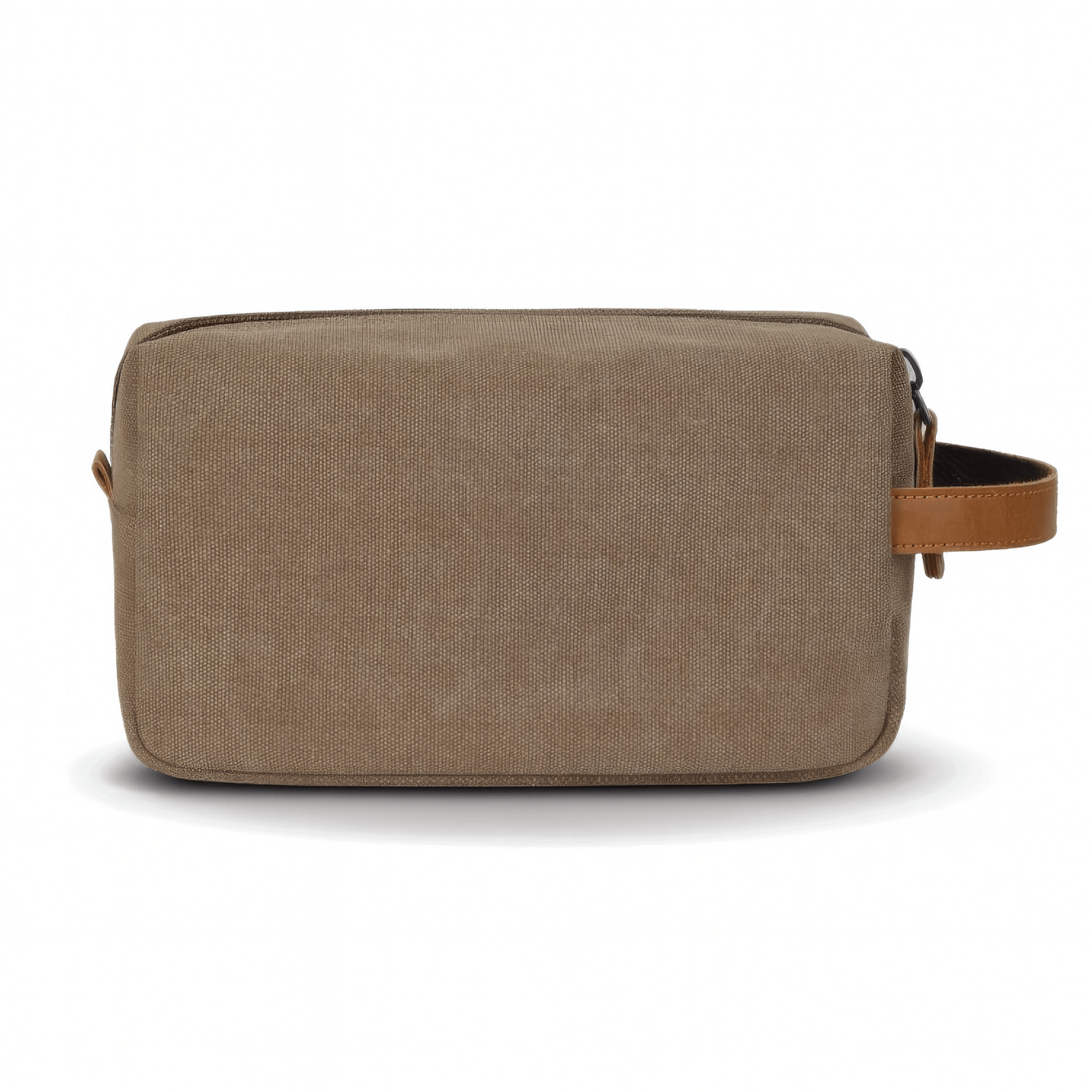 Trousse de toilette homme vintage marron en toile vue en angle