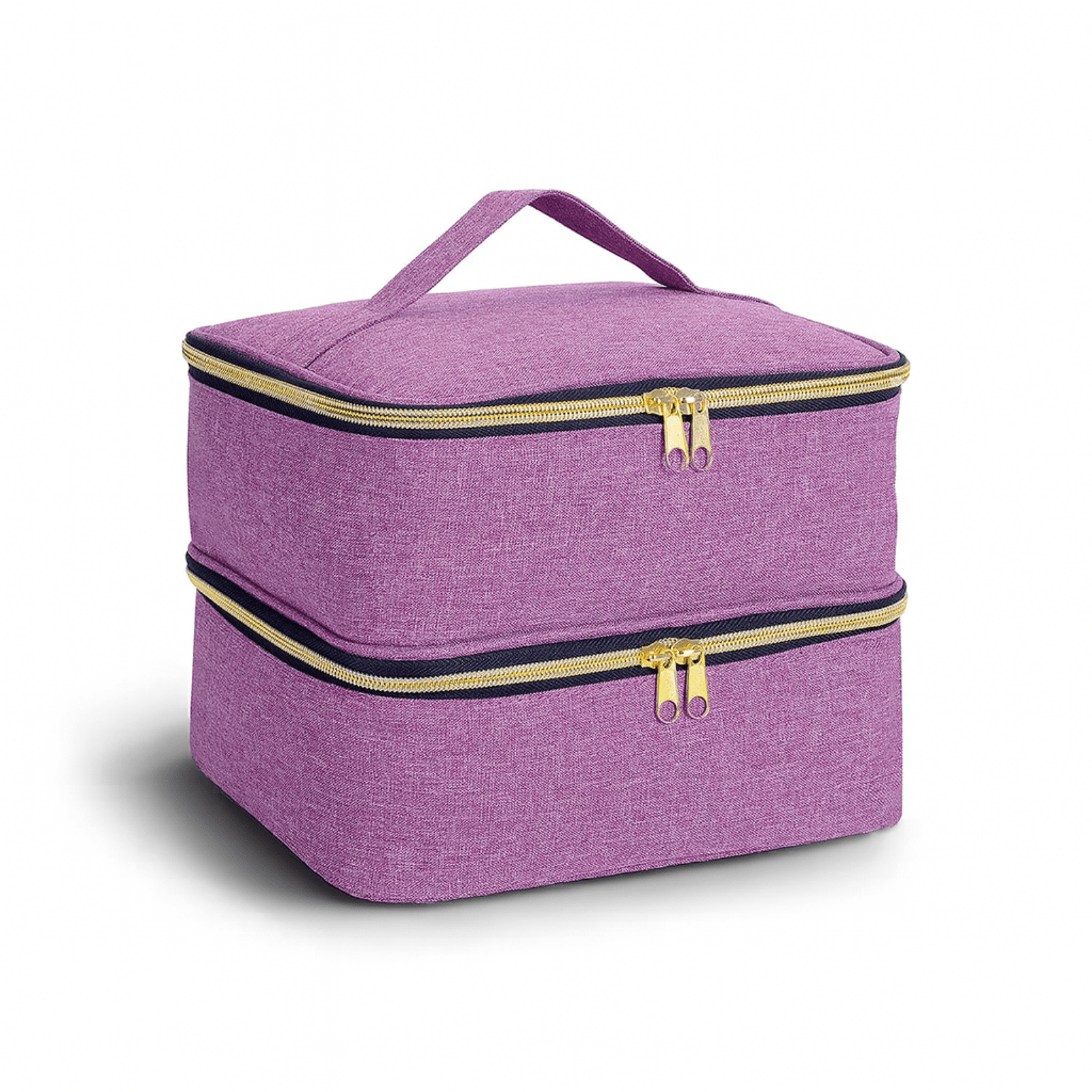 Trousse de toilette femme 2 compartiments violette élégante avec fermetures dorées