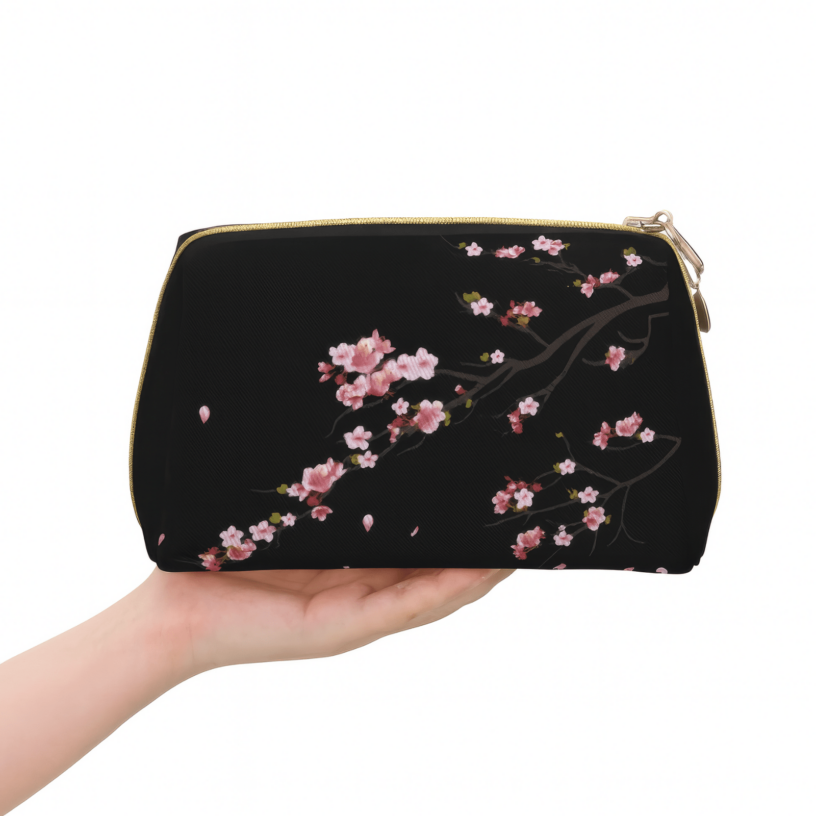 Trousse de toilette femme fleurie compacte noire pratique à transporter