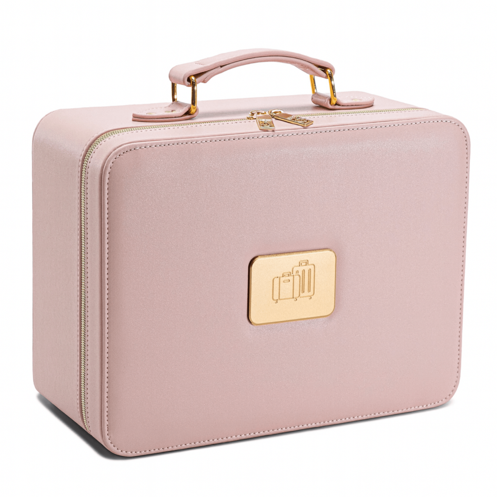 Trousse de toilette femme simili cuir rose élégante avec logo doré