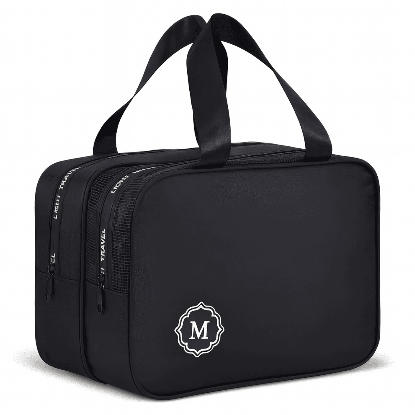 Trousse de toilette homme 2 compartiments noir vue de côté