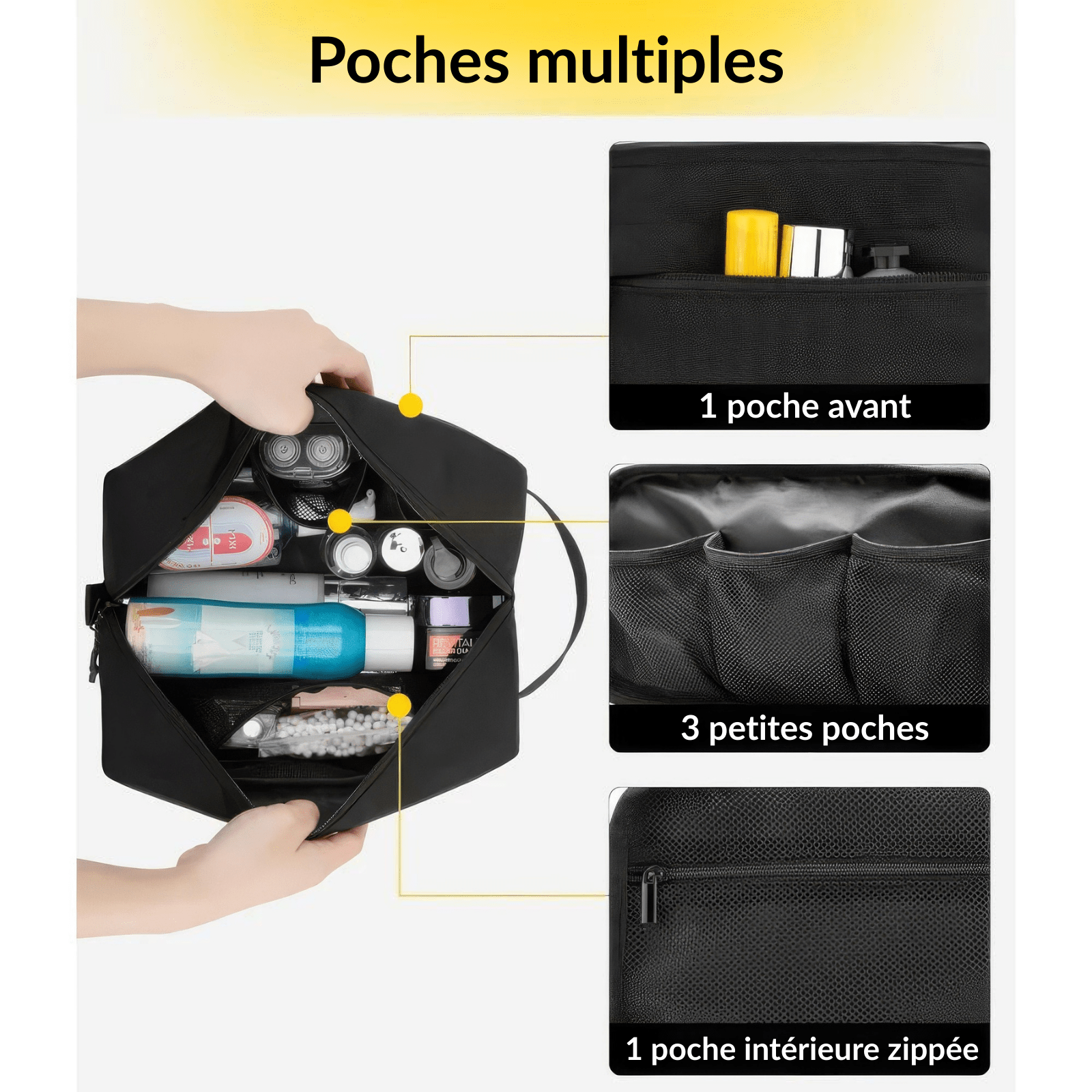 Trousse de toilette homme couture avec poches multiples et compartiments de rangement