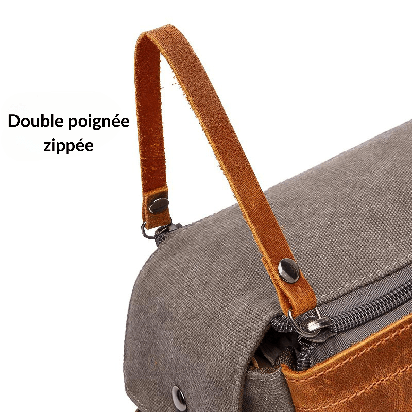 Détail poignée cuir trousse de toilette homme rigide