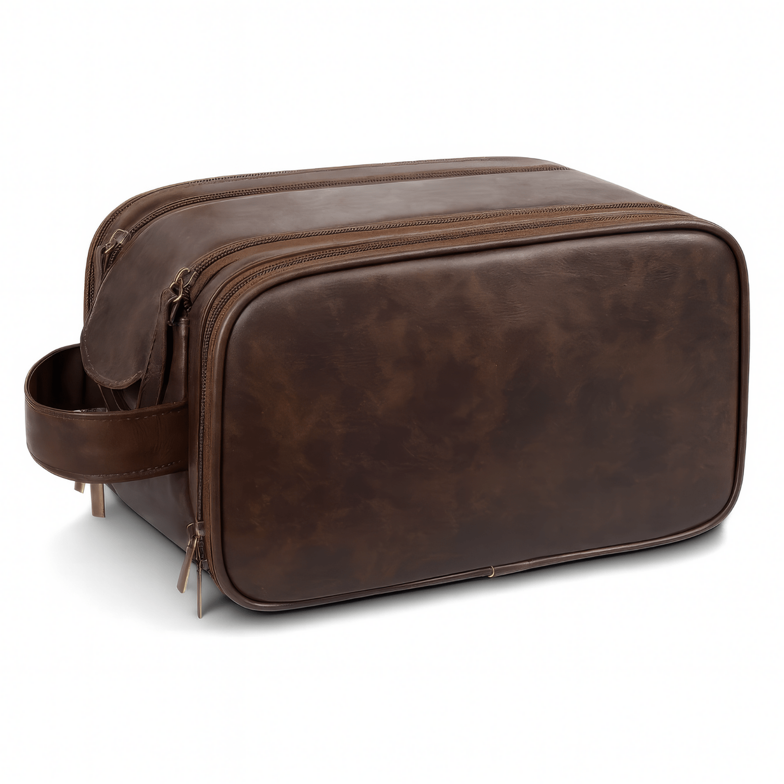 Trousse de toilette homme simili cuir marron moyen avec deux compartiments spacieux