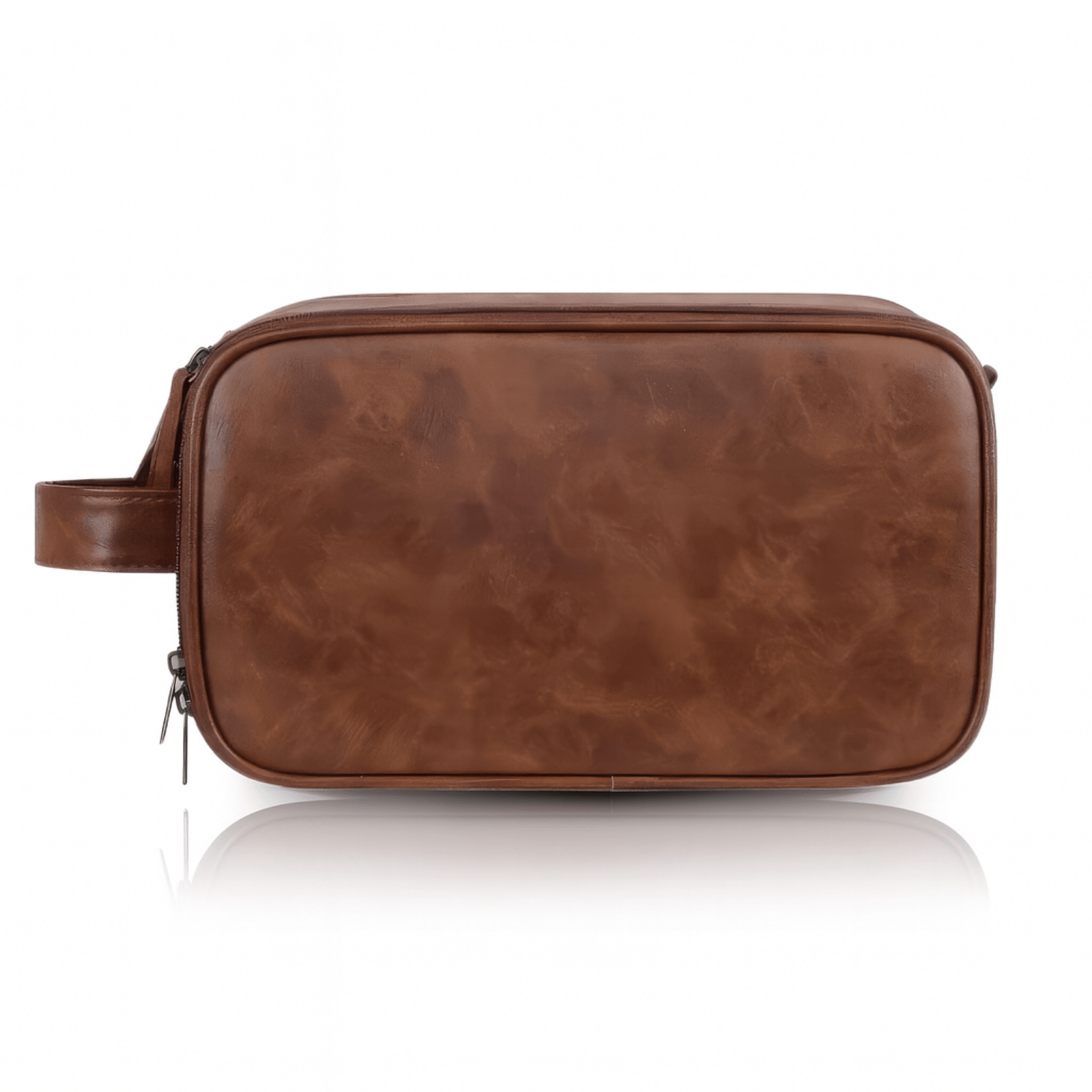Trousse de toilette homme en simili cuir marron clair avec poignée latérale