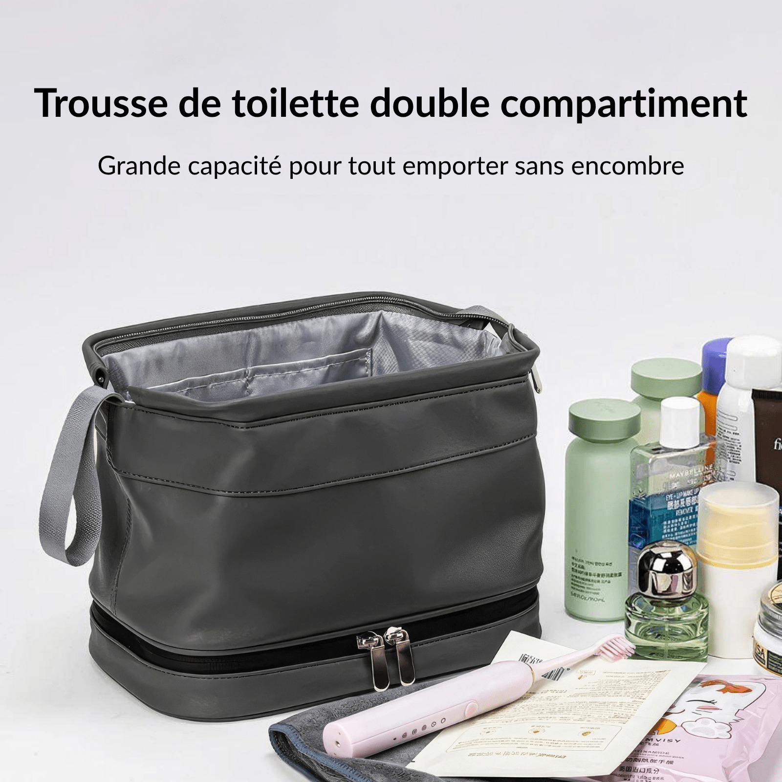 Trousse de toilette homme sport double compartiment avec grande capacité de rangement pour cosmétiques et accessoires de voyage