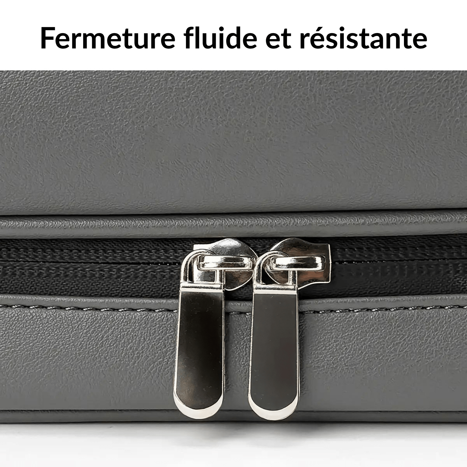 Détail trousse de toilette homme sport avec double fermeture éclair fluide et résistante en métal