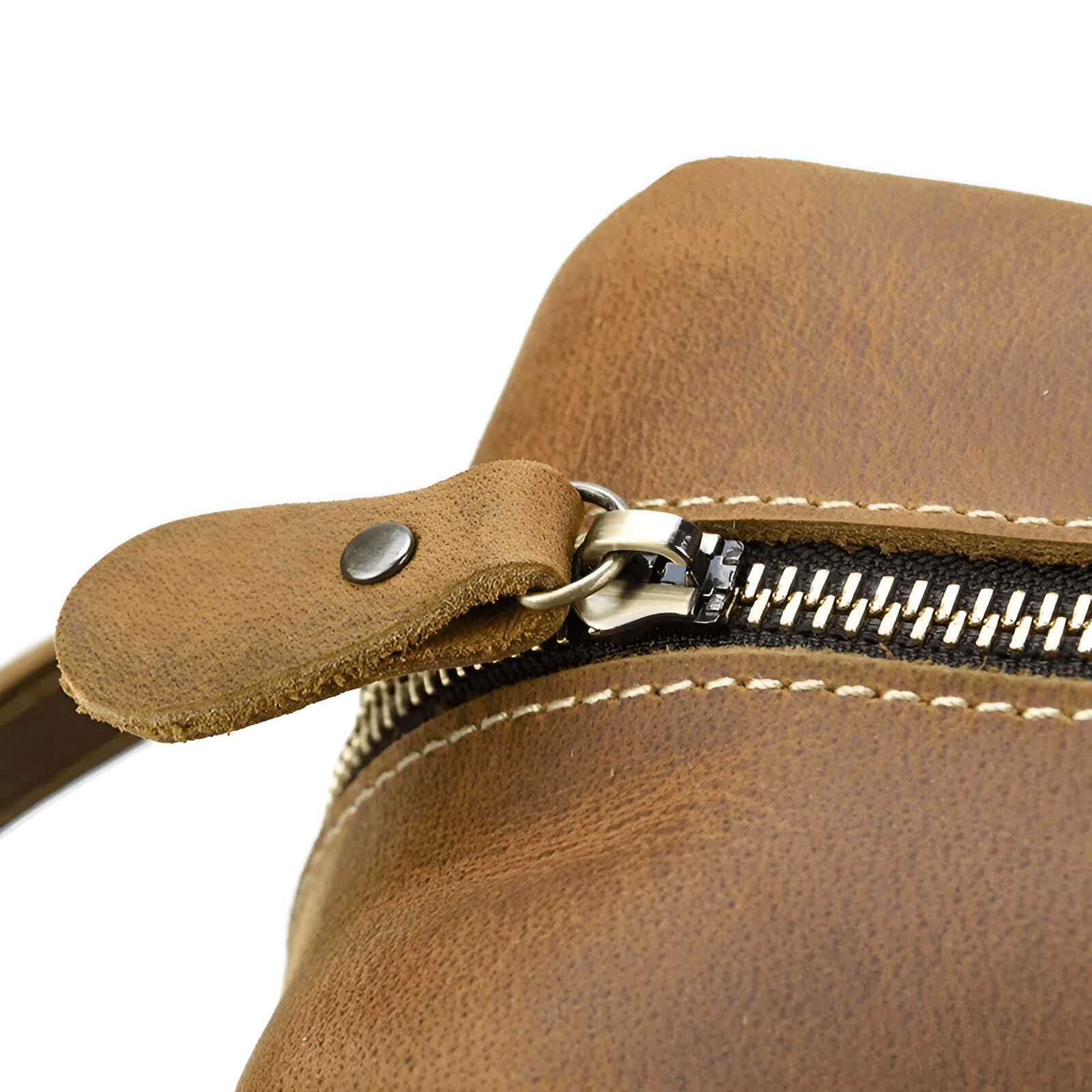 Zoom fermeture éclair trousse de toilette homme cuir marron robuste