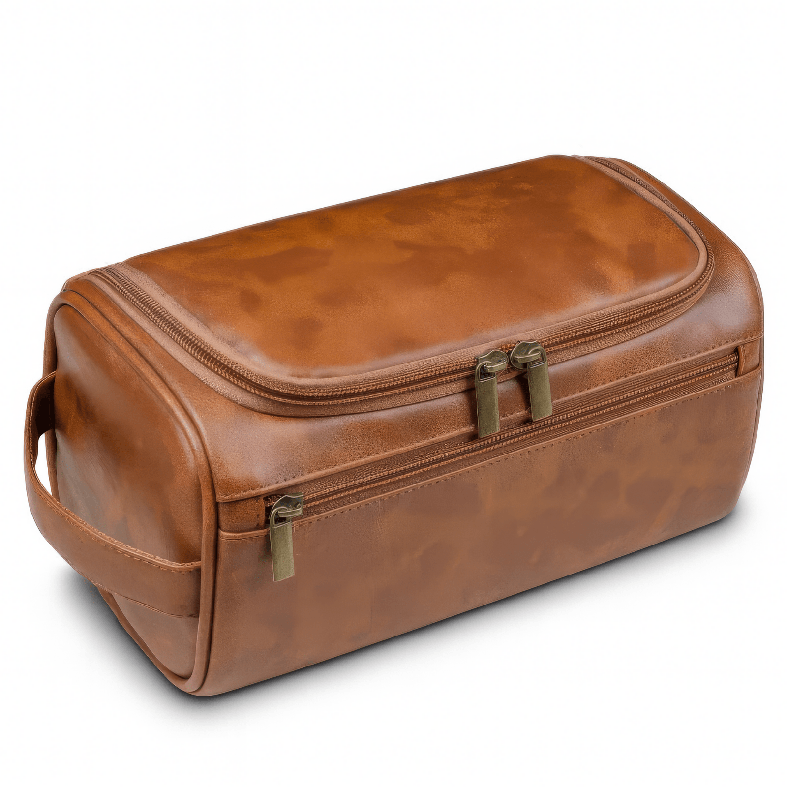 Grande trousse de toilette homme en simili cuir marron clair