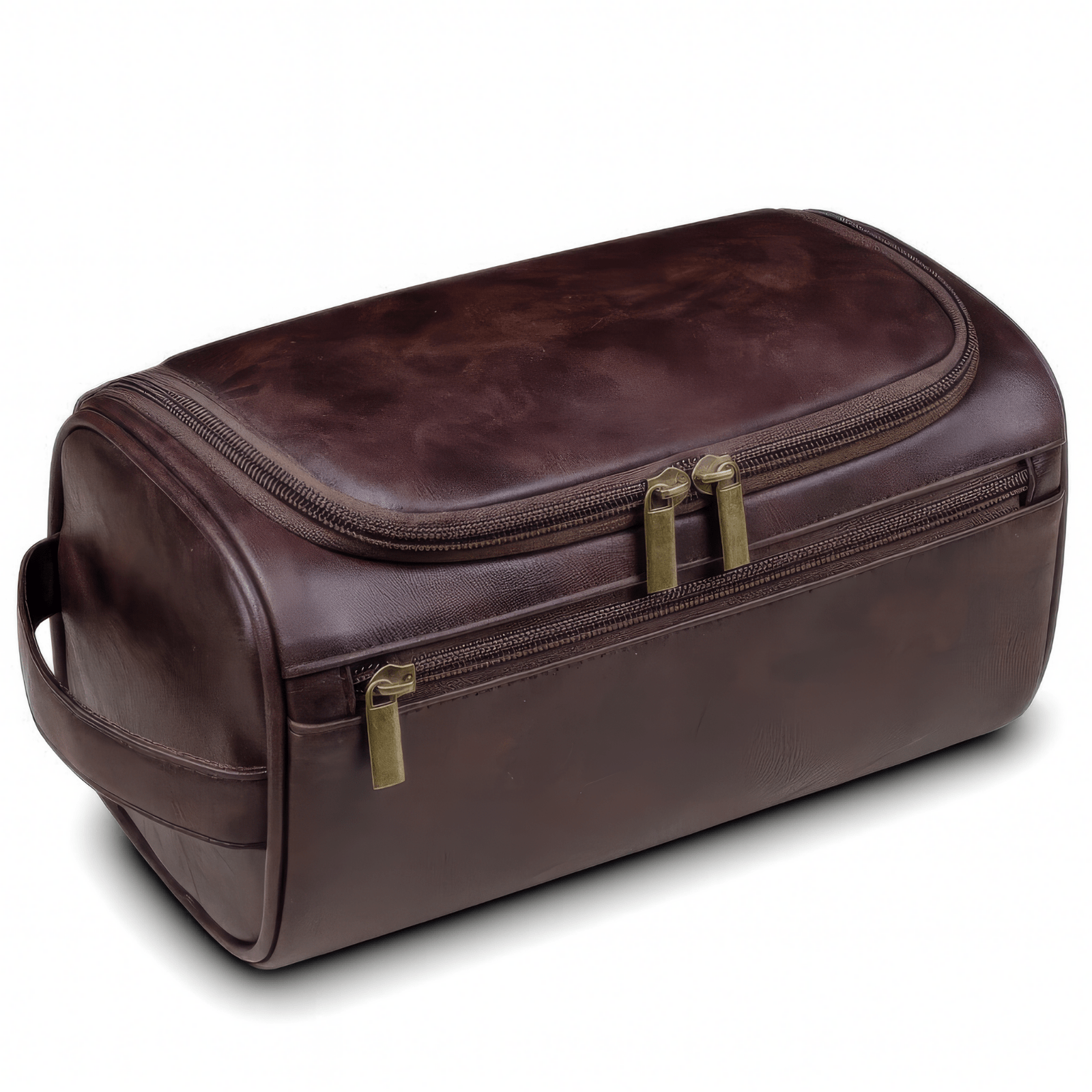 Grande trousse de toilette homme en simili cuir marron foncé