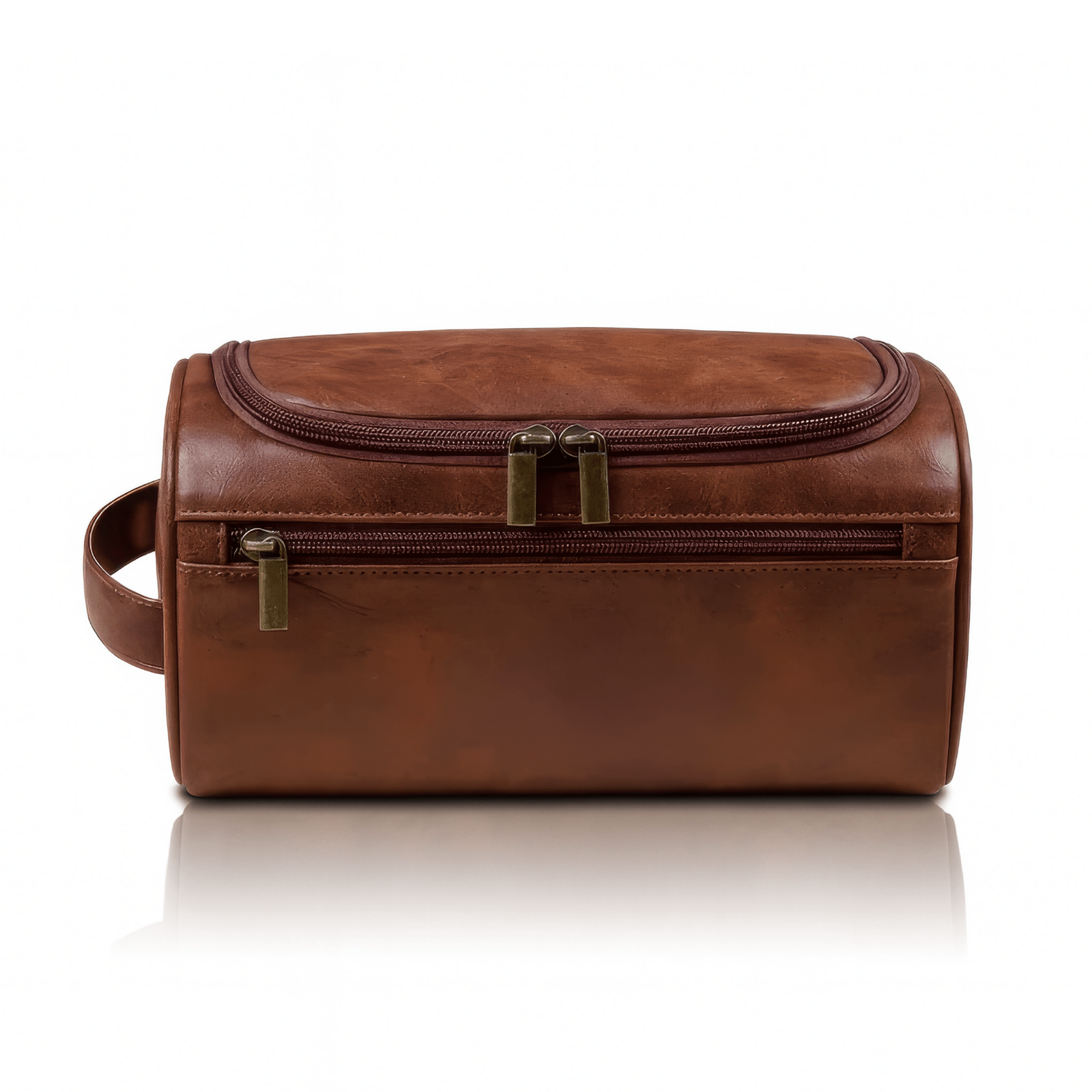 Grande trousse de toilette homme en simili cuir marron vue de face