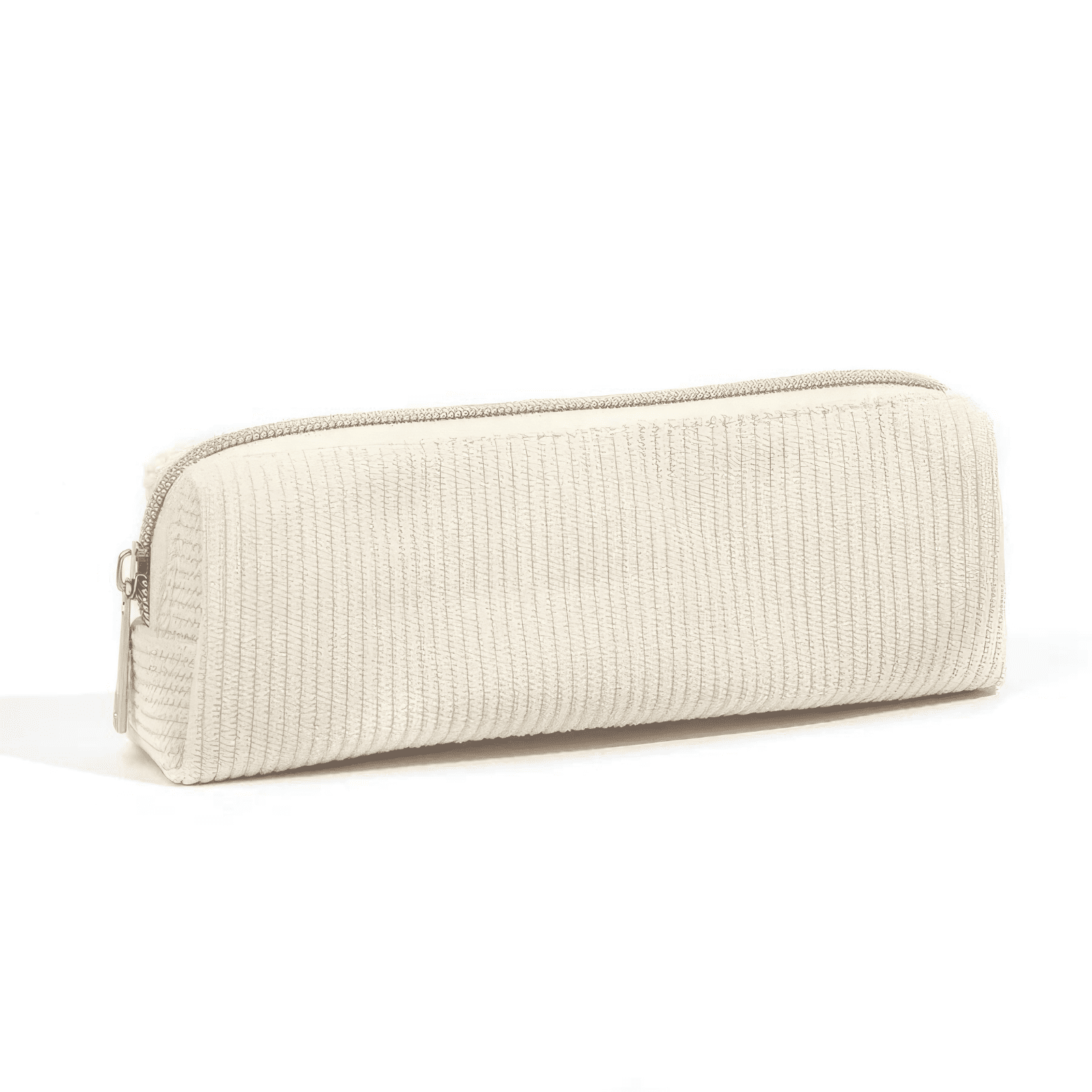 Petite trousse de toilette femme blanche en tissu côtelé minimaliste