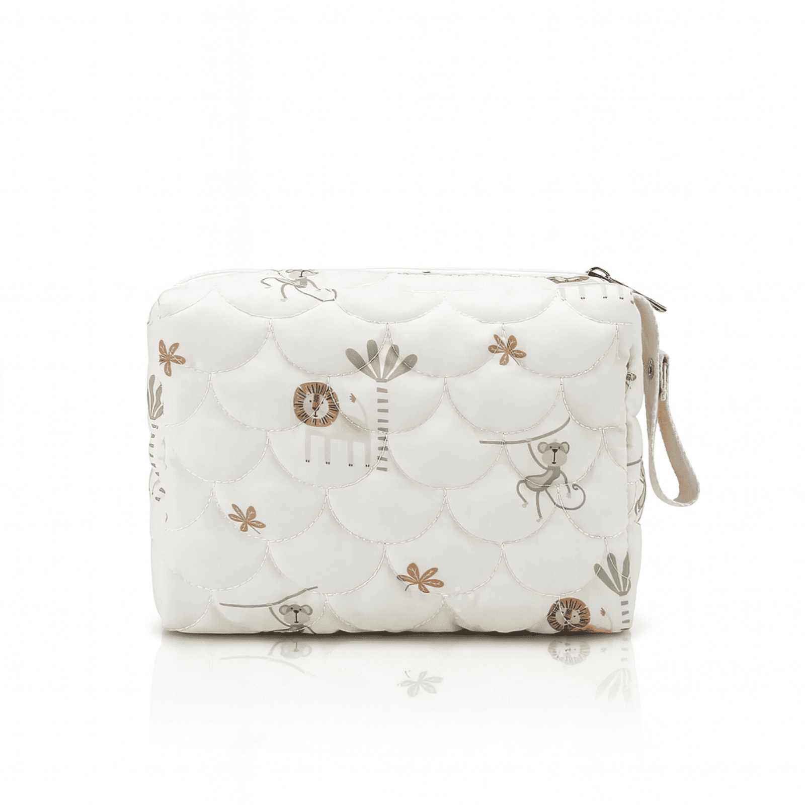 Trousse de toilette bébé vide blanc animaux avec design lion et singe, douce et résistante