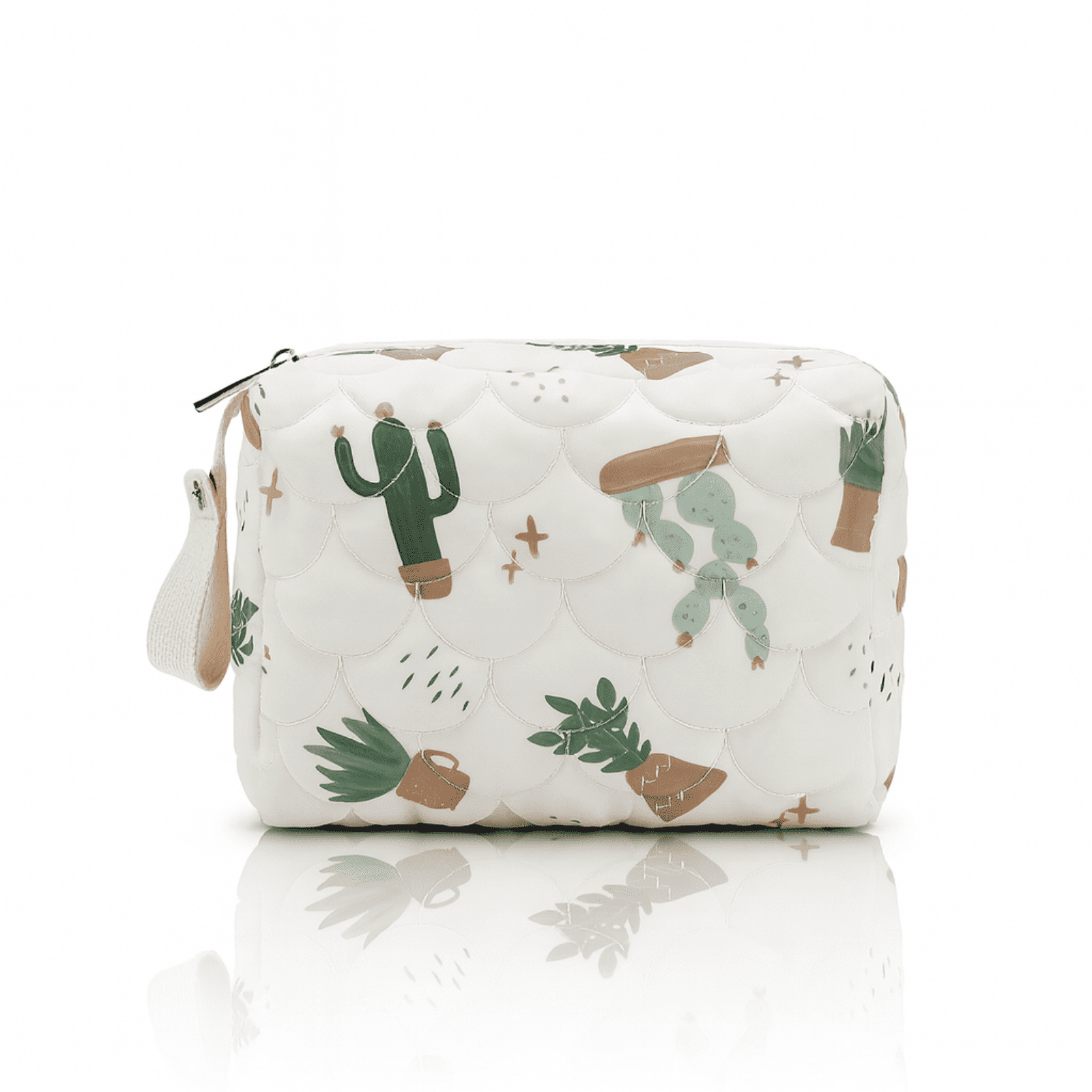 Trousse de toilette bébé vide blanc cactus en coton matelassé, pratique et légère