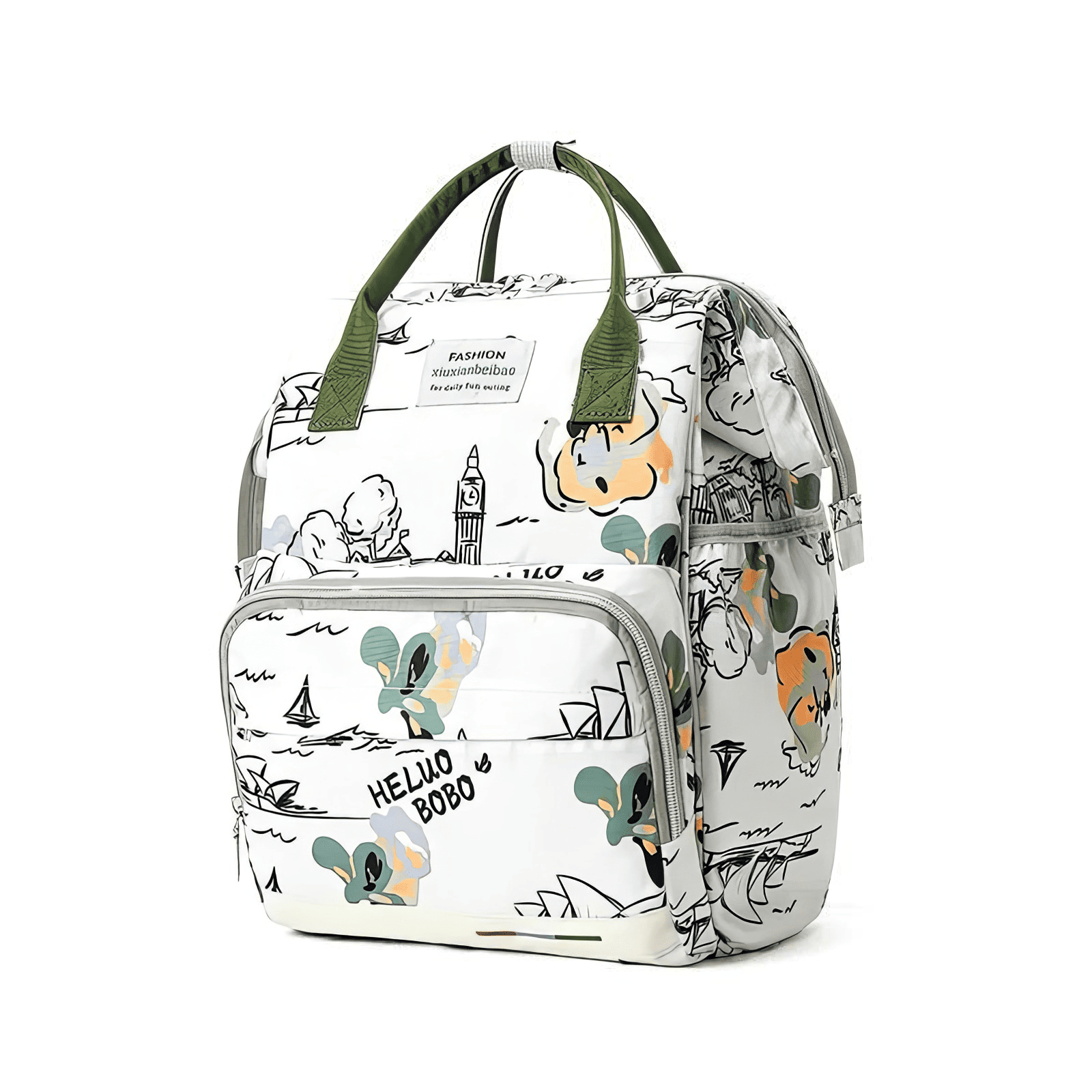 Trousse de toilette bébé voyage à motif vert avec anses solides et grande capacité