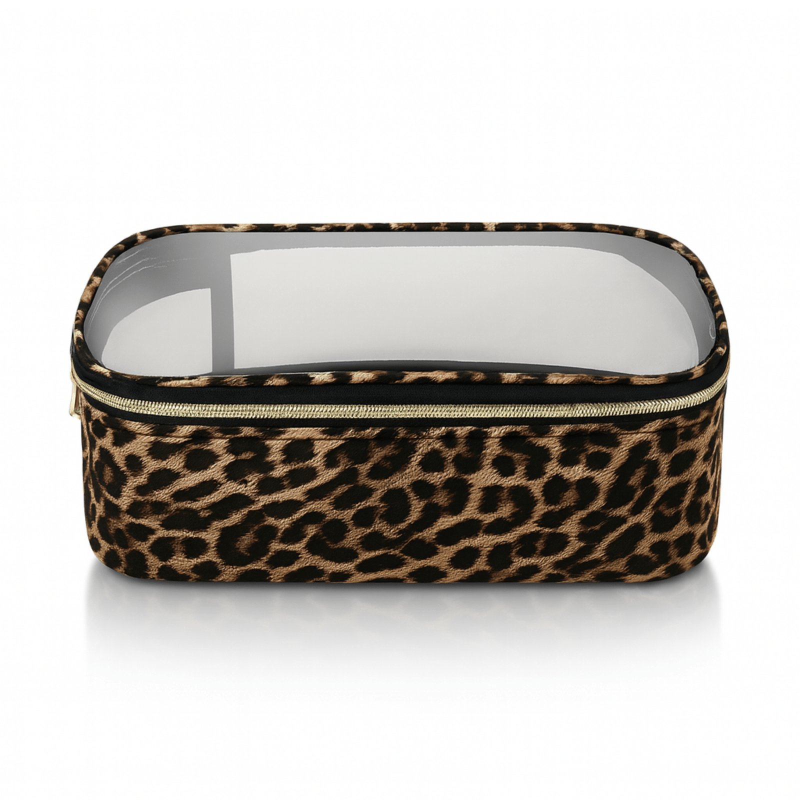 Trousse de toilette femme imperméable léopard transparente vue de face