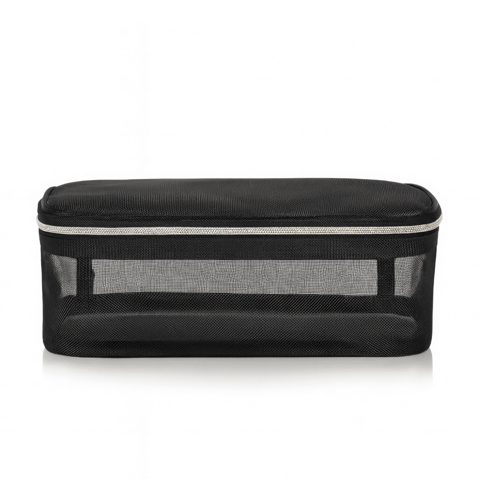 Trousse de toilette femme souple et transparente noire vue avant élégante