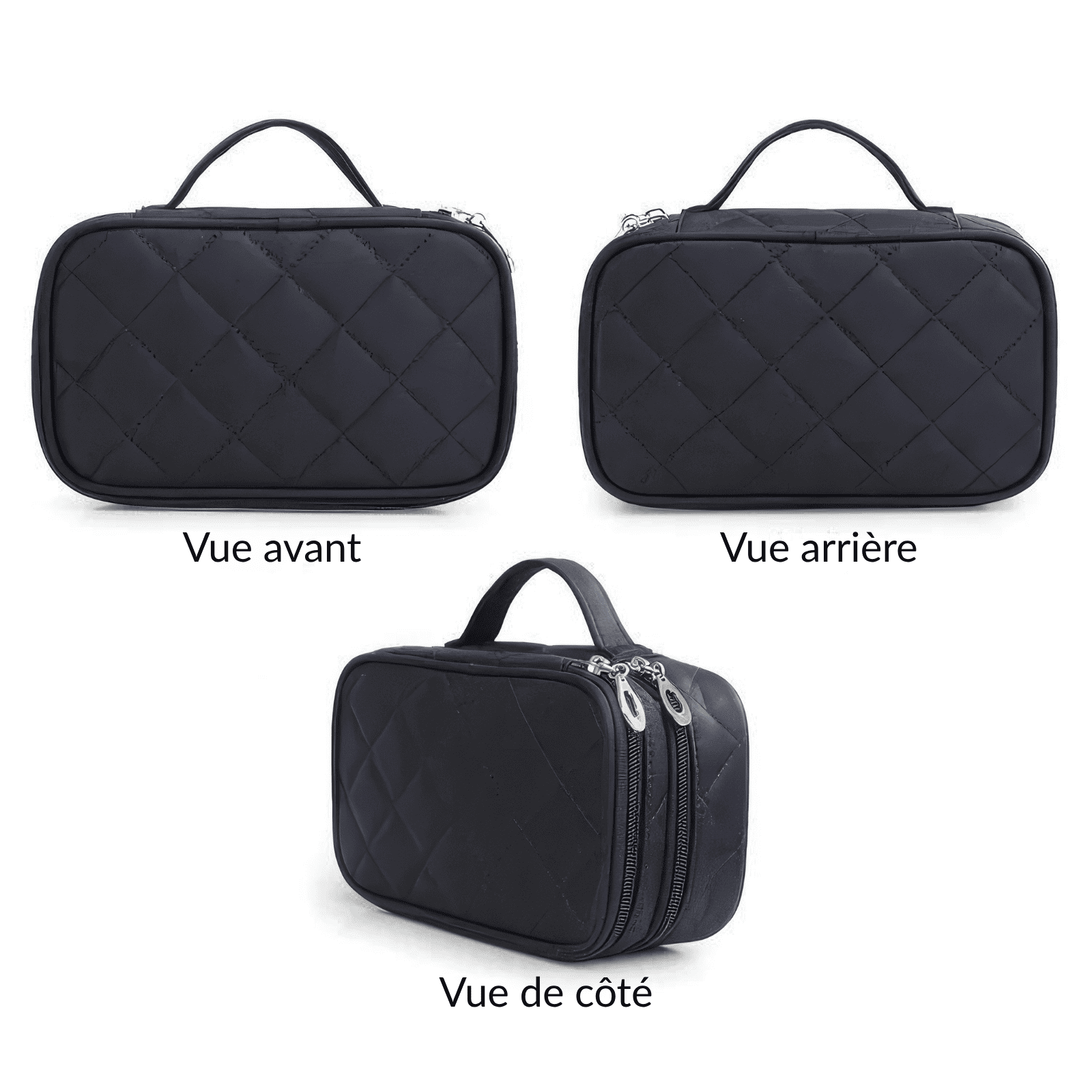 Trousse de toilette femme tissu noir avec fermeture éclair double résistante
