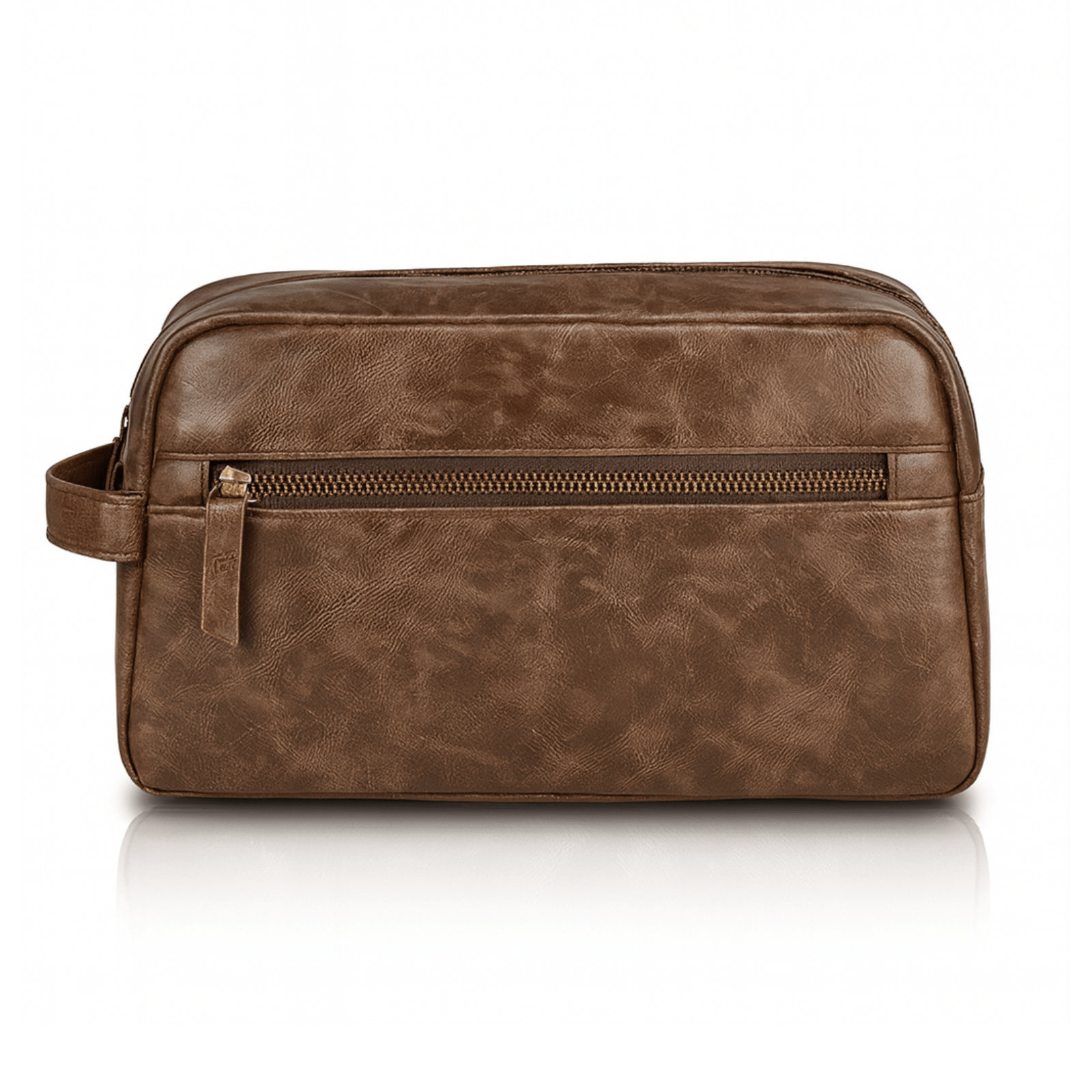 Trousse de toilette homme simili cuir marron foncé classique pour voyage