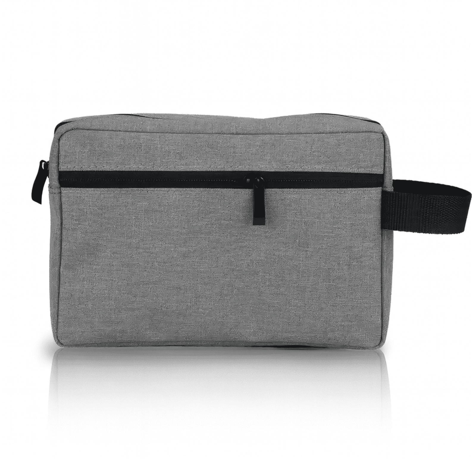 Trousse de toilette homme tissu gris avec poignée latérale et fermeture éclair noire