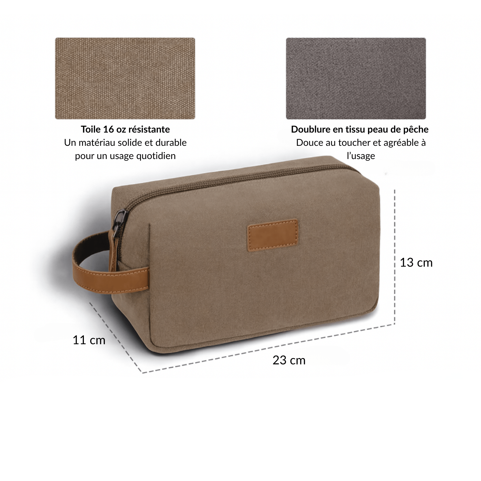 Trousse de toilette homme vintage marron avec dimensions 23x13x11 cm