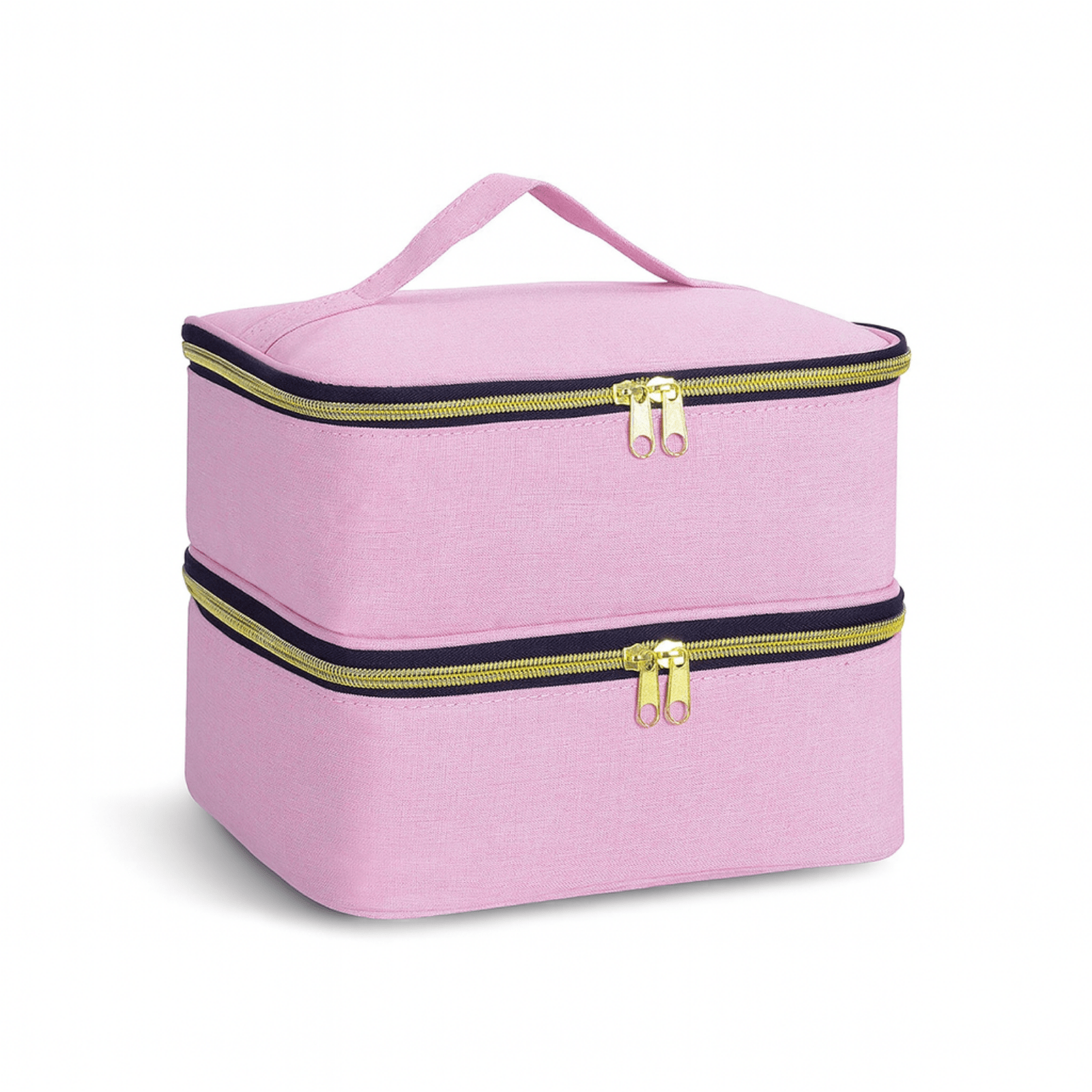 Trousse de toilette femme 2 compartiments couleur rose avec poignée