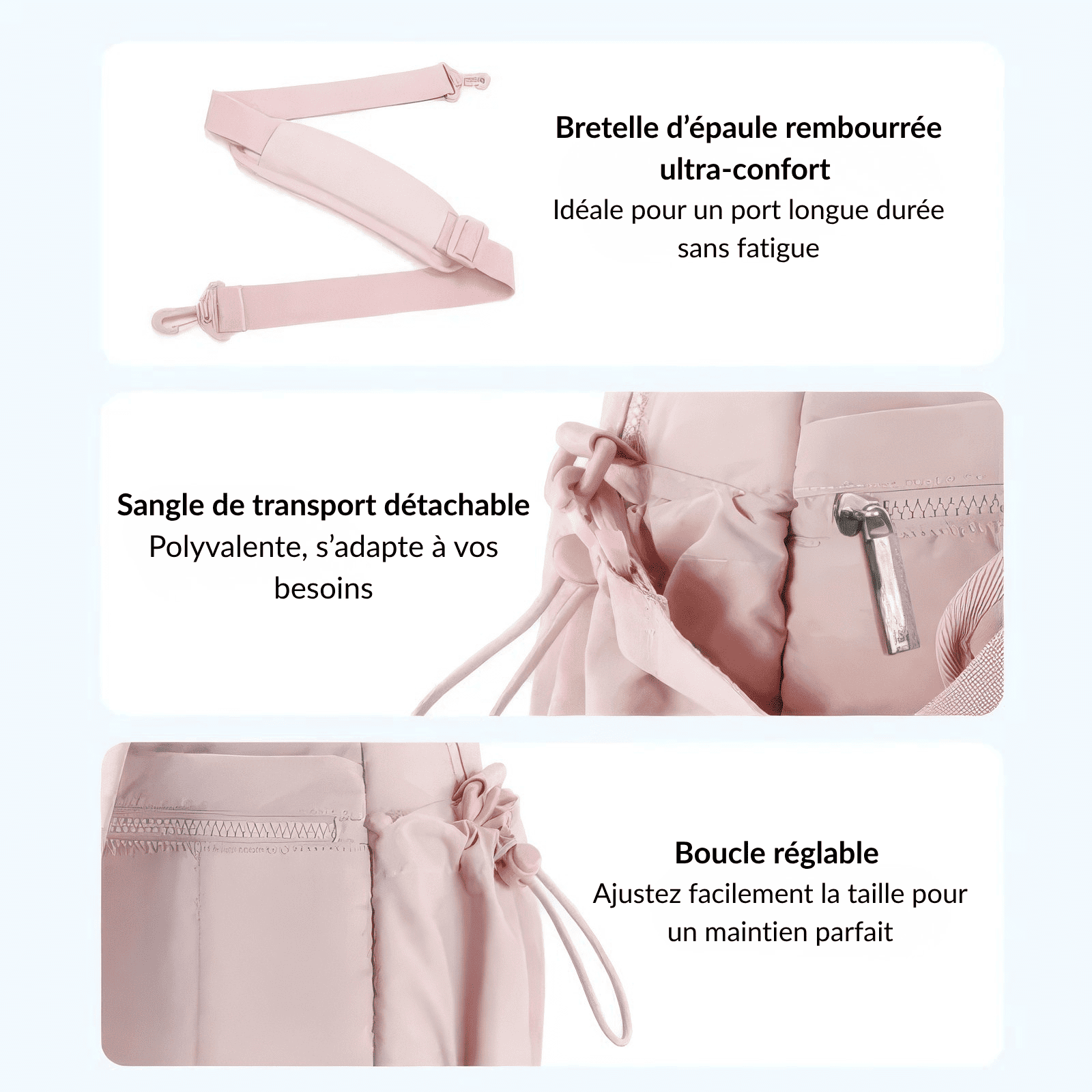 Détails de la trousse de toilette femme fantaisie avec bandoulière rembourrée et sangle réglable