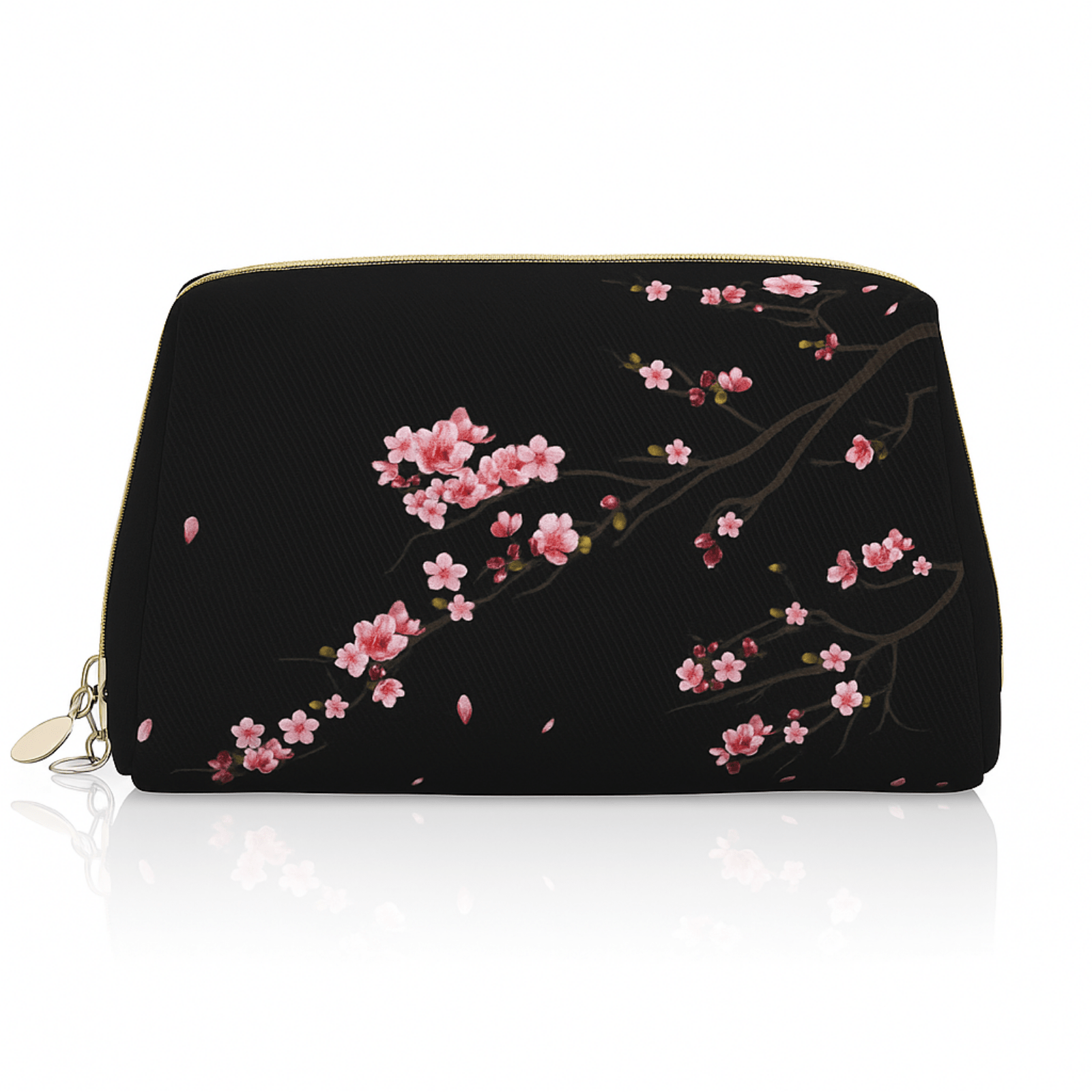 Trousse de toilette femme fleurie noire design élégant avec imprimé floral rose