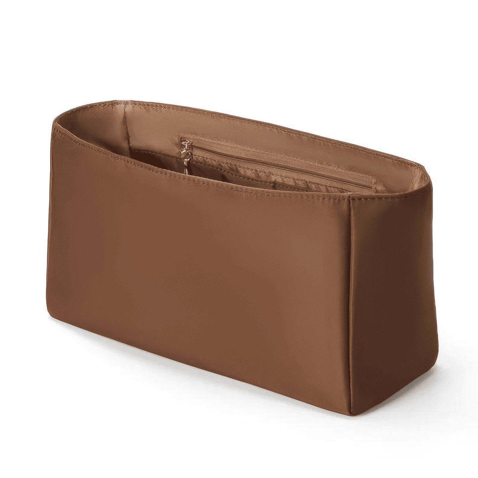 Trousse de toilette femme rigide marron avec poche intérieure zippée