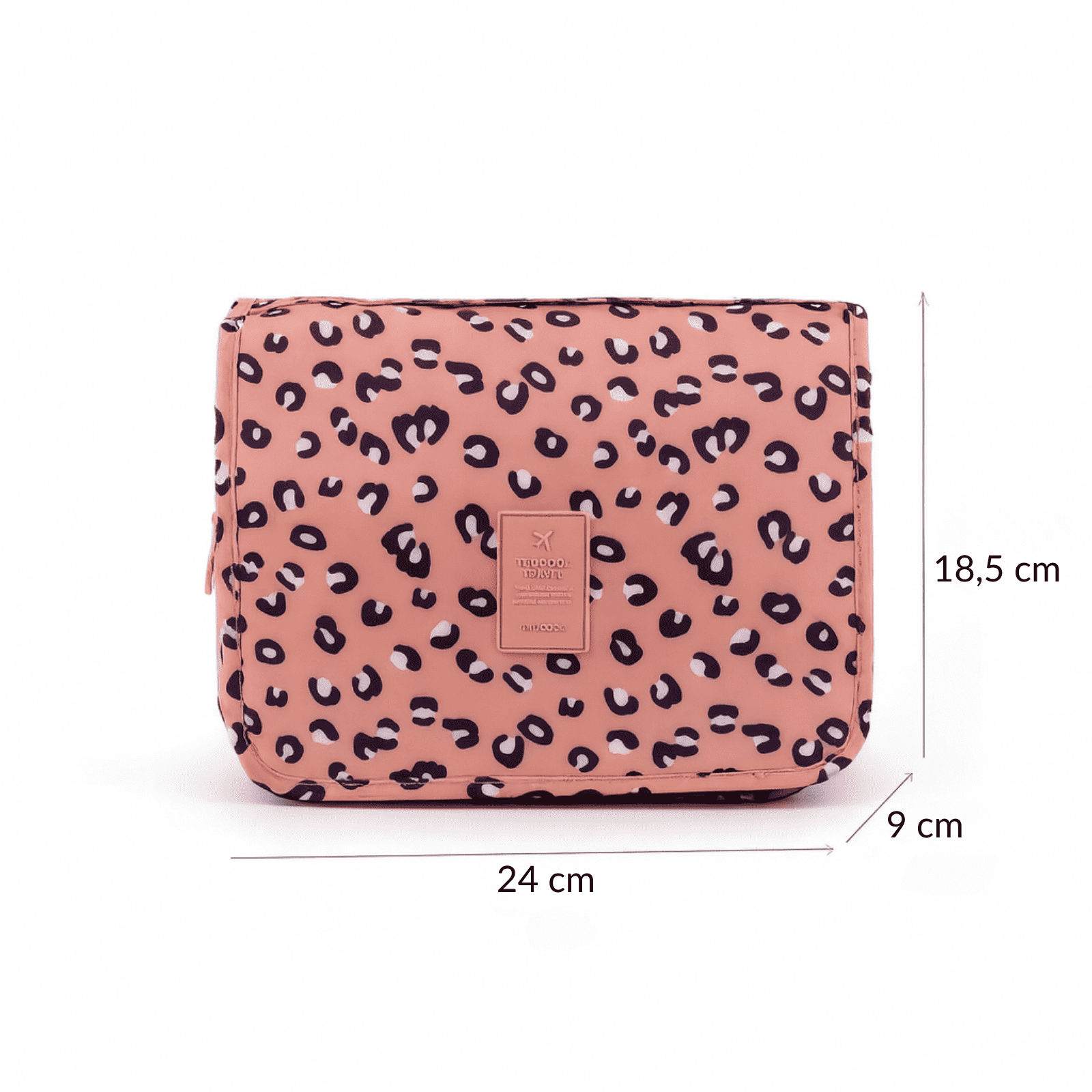 Trousse de toilette femme à suspendre rose motif léopard dimensions 24x18.5x9 cm