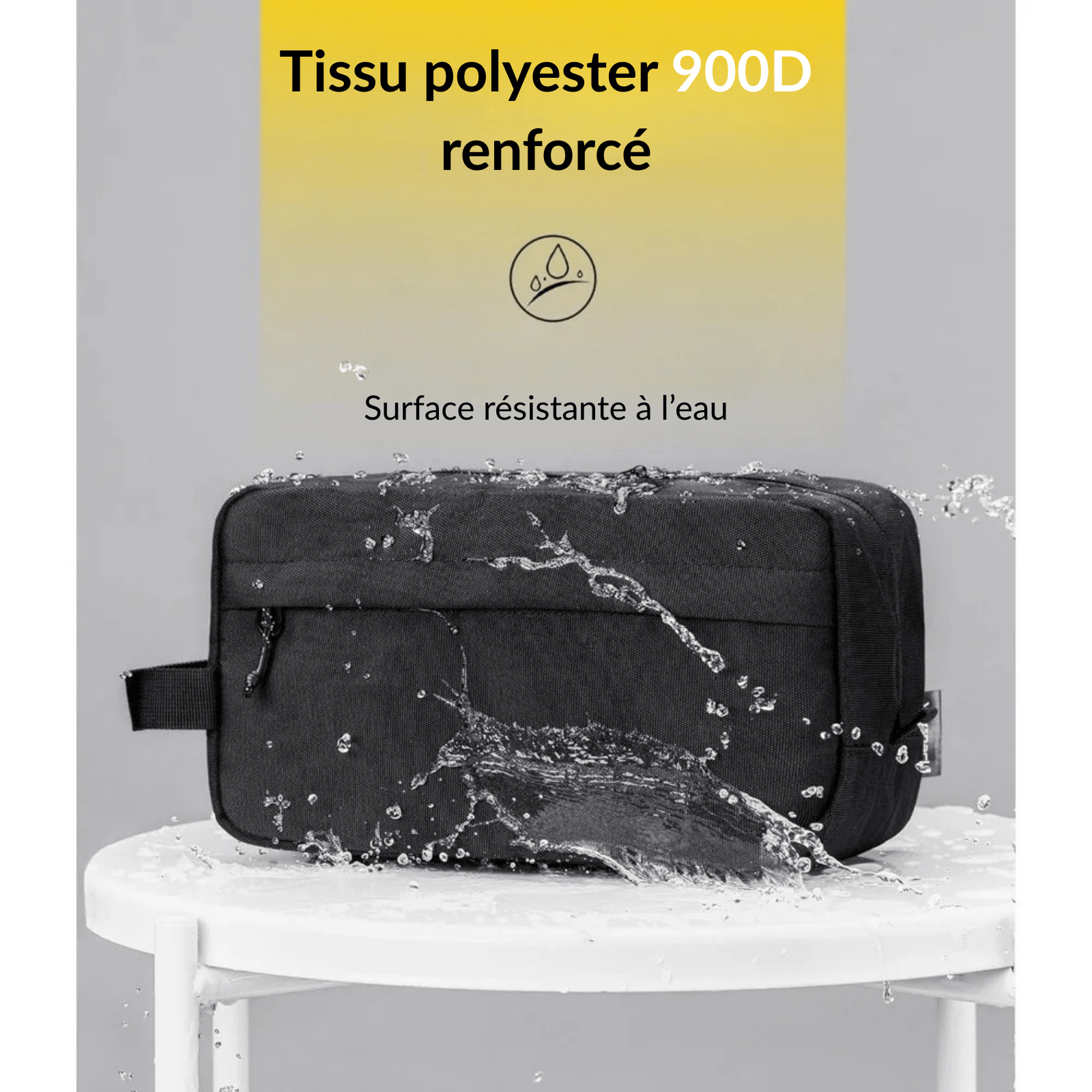 Trousse de toilette homme couture en tissu polyester renforcé 900D résistante à l’eau