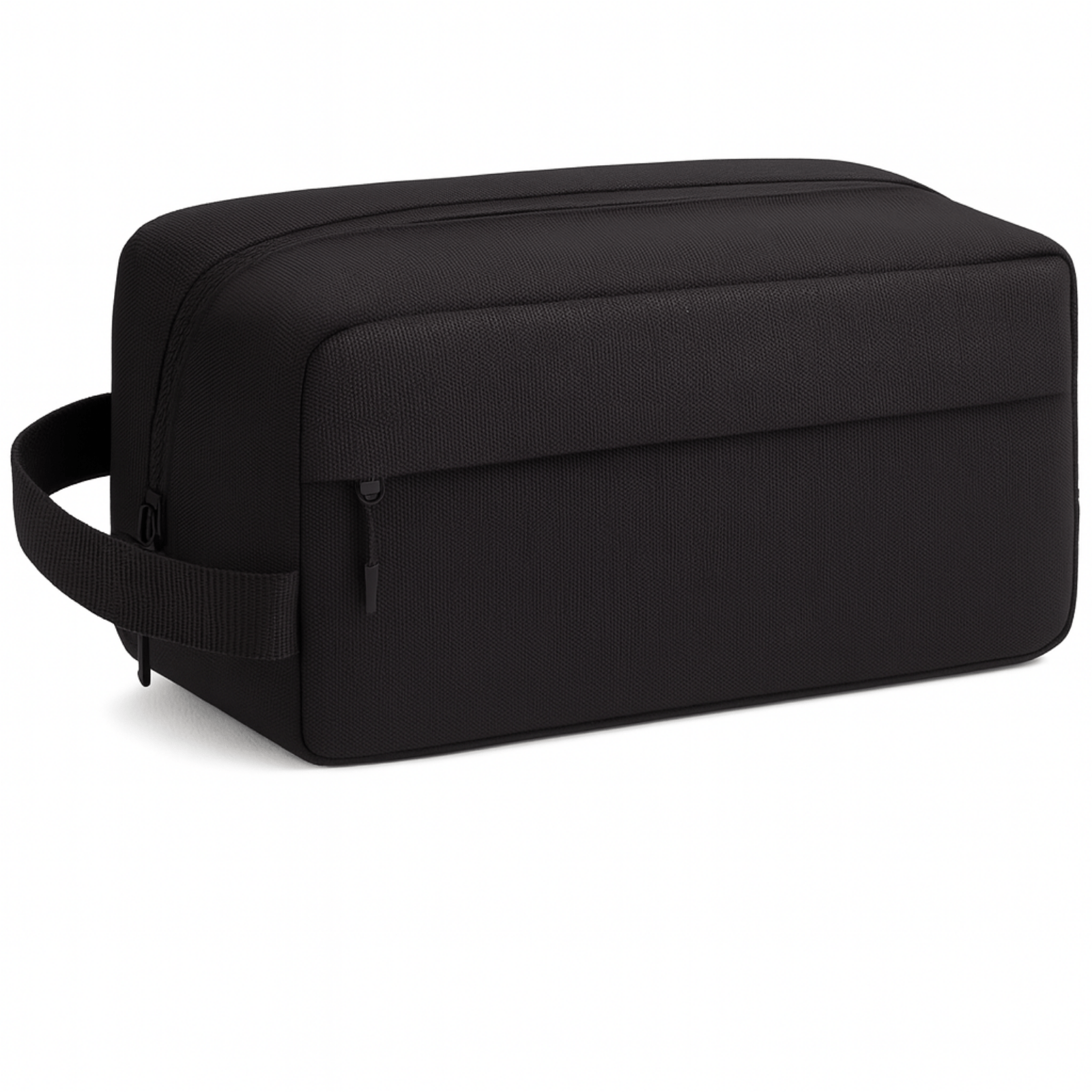 Trousse de toilette homme couture noire vue en angle avec grande capacité