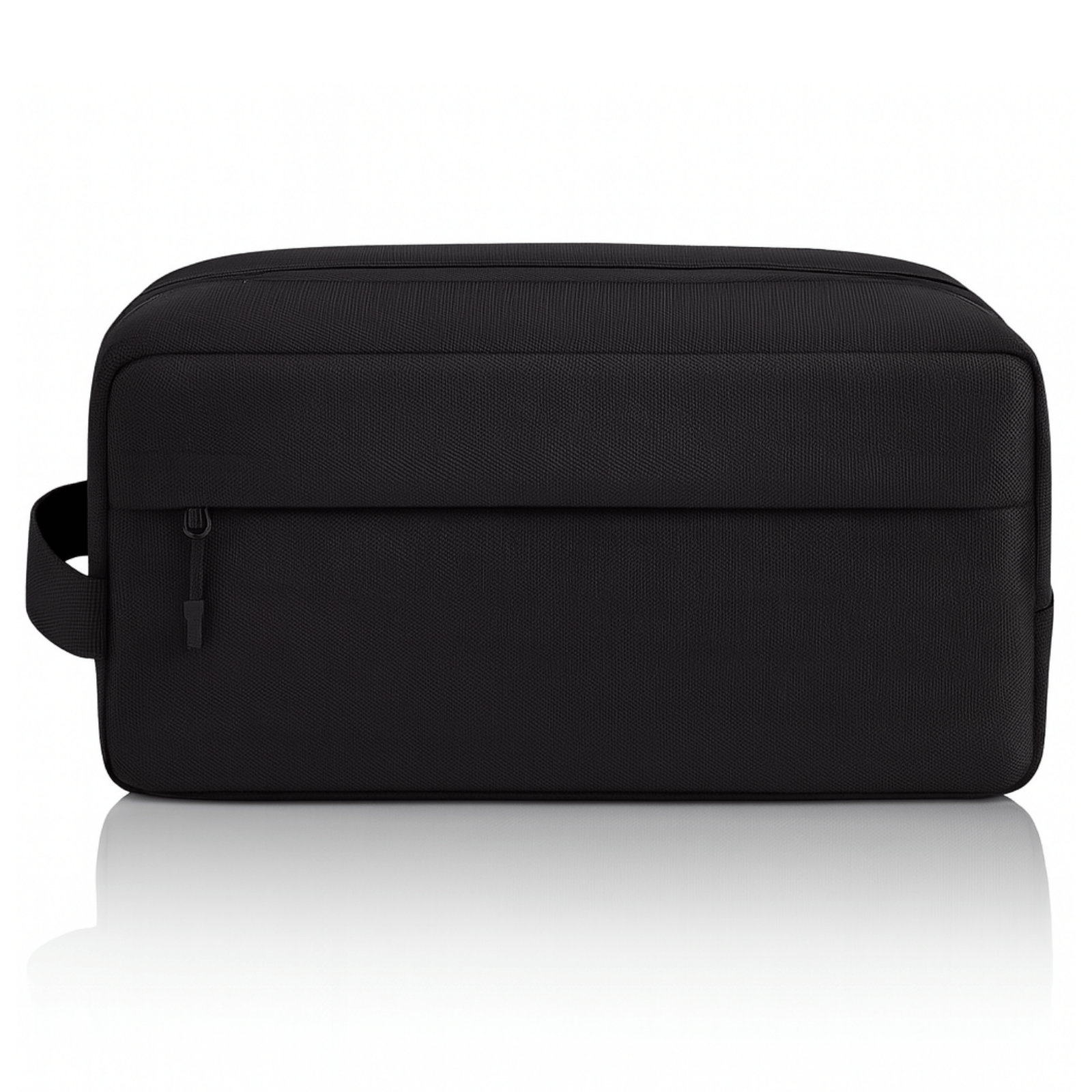 Trousse de toilette homme couture noire avec fermeture éclair et poignée latérale